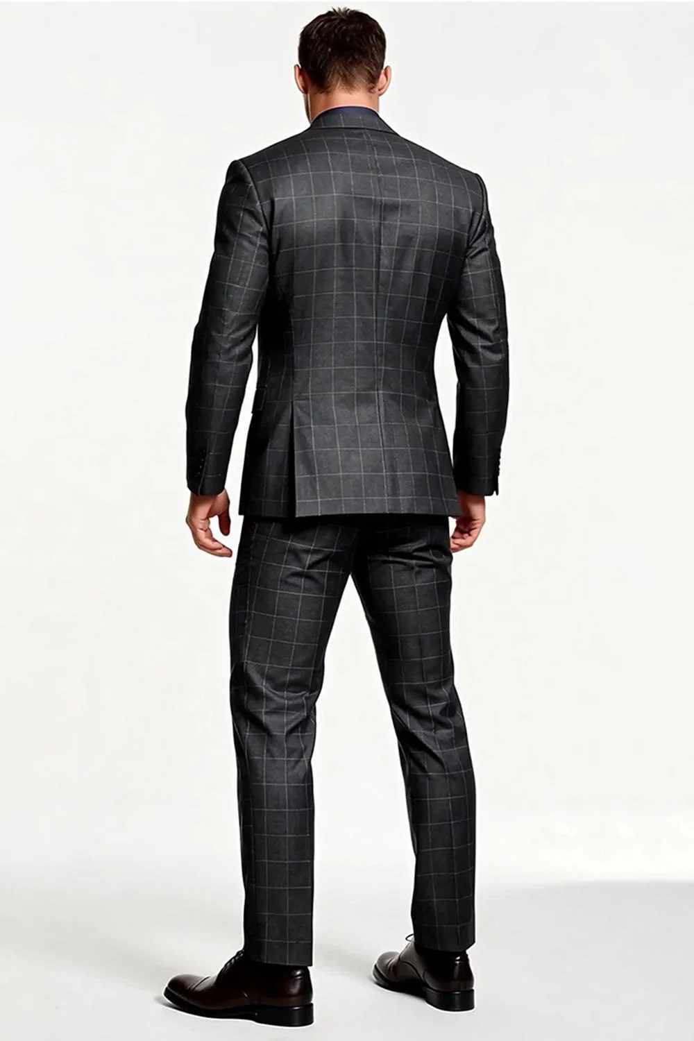 Gris foncé rayé revers cranté 2 pièces simple boutonnage hommes costumes - Image 2