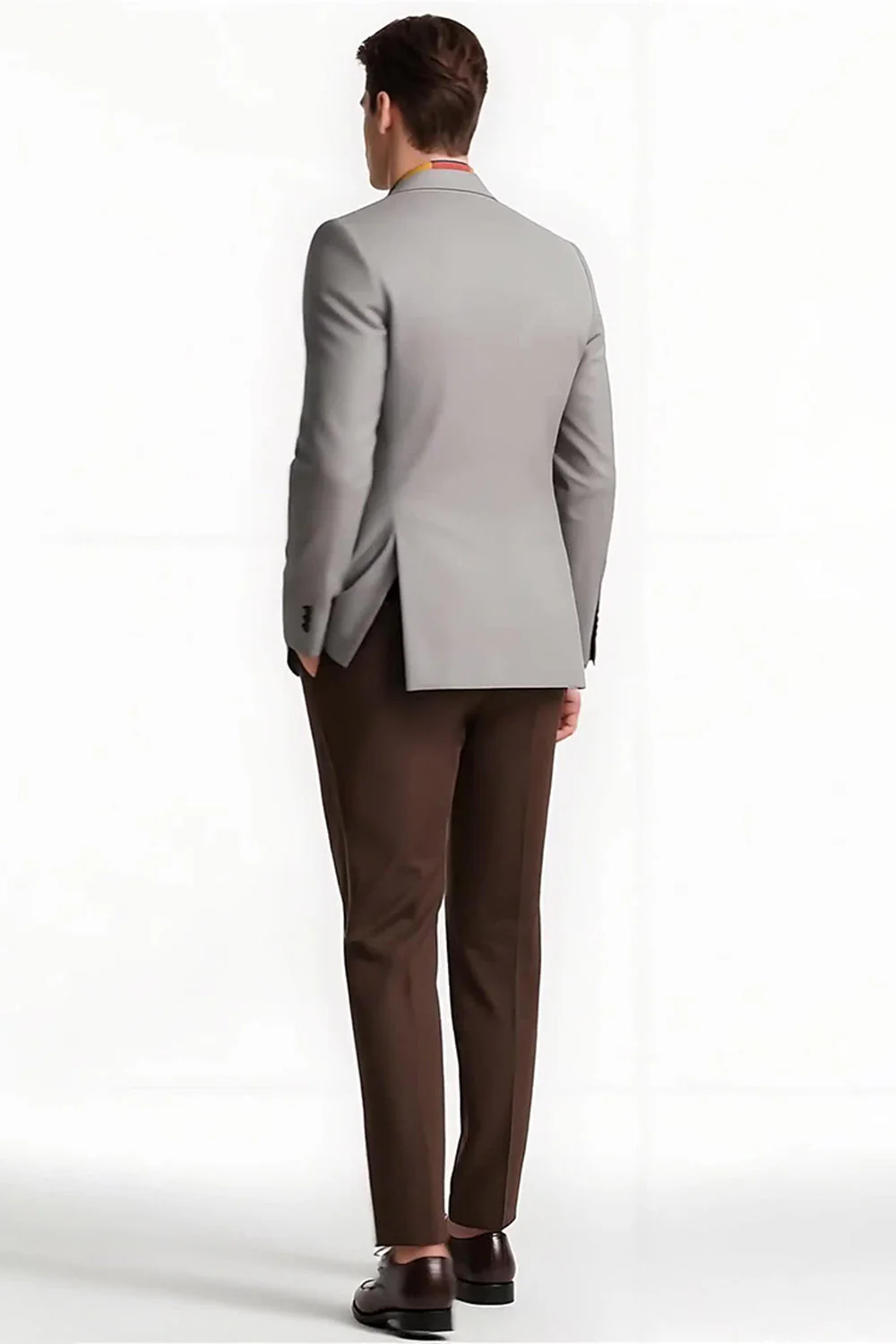 Gris Peak Lapel 2 Piece Simple Boutonnage Hommes Bal Costumes - Image 3