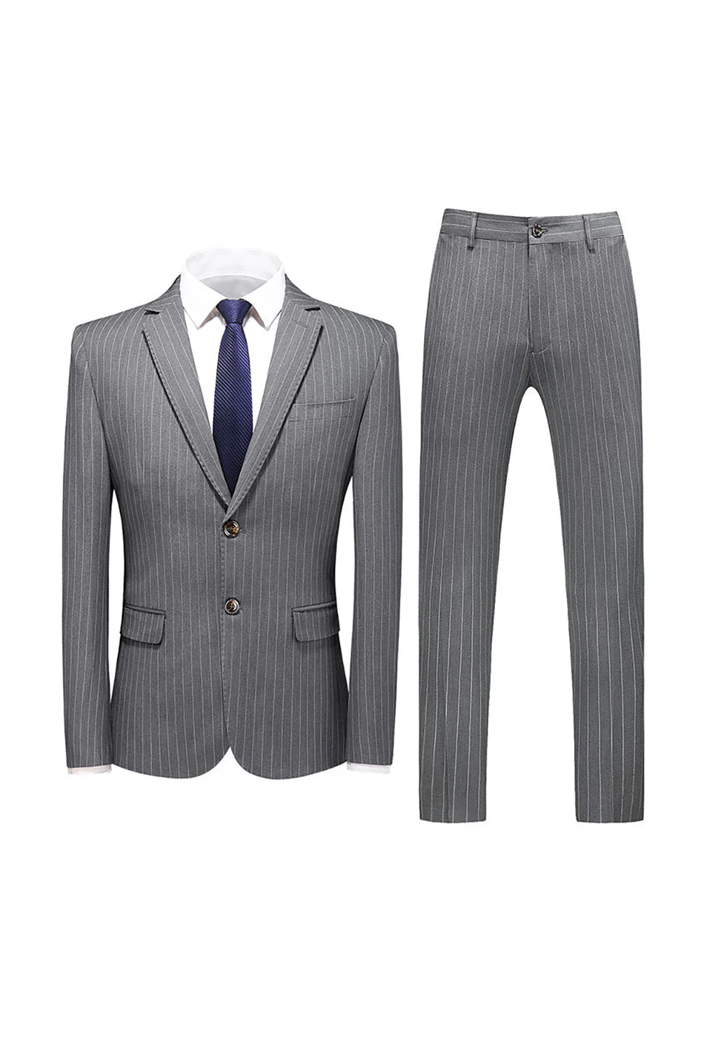 Gris Pinstripe Notched Lapel Homme 2 Pièces Costumes - Image 3