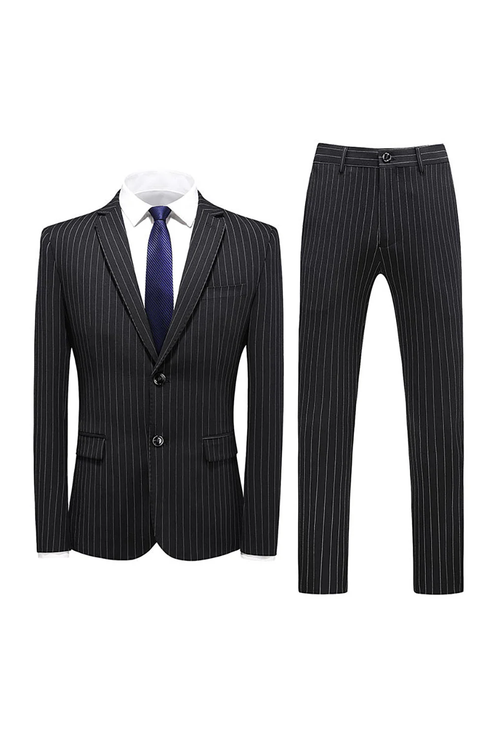 Gris Pinstripe Notched Lapel Homme 2 Pièces Costumes - Image 6
