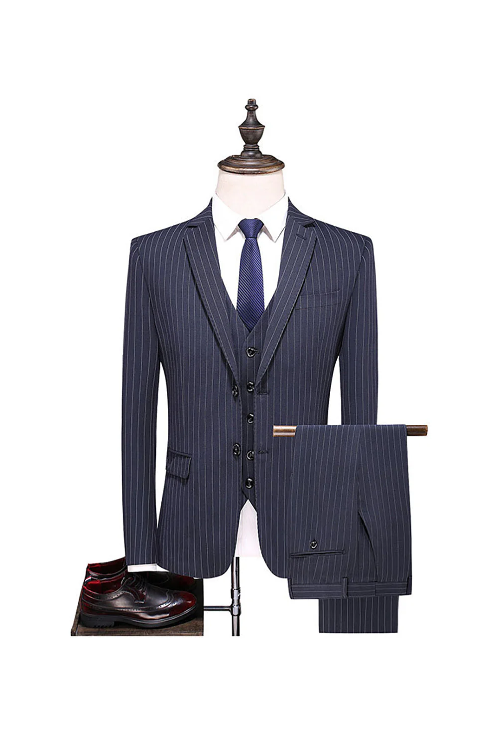 Gris Pinstripe Notched Lapel Homme 2 Pièces Costumes - Image 7