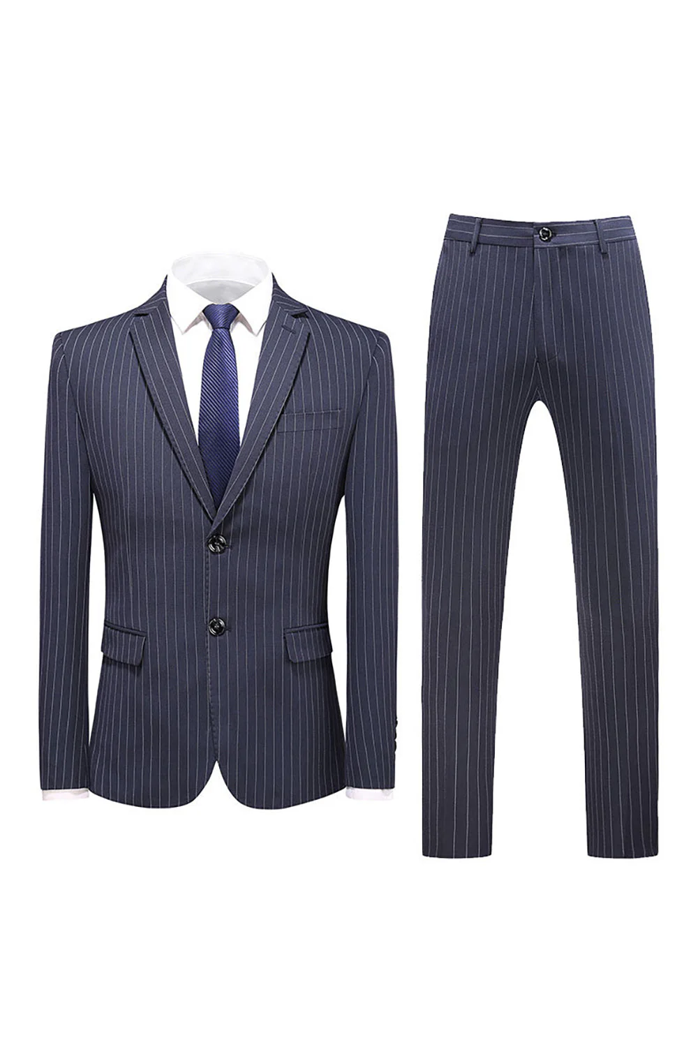 Gris Pinstripe Notched Lapel Homme 2 Pièces Costumes - Image 9