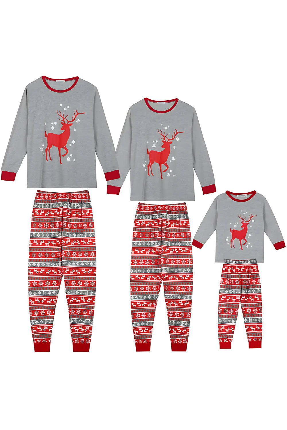Gris Rayures Rouge Elk Print Noël Famille Pyjama Assorti Ensemble - Image 2