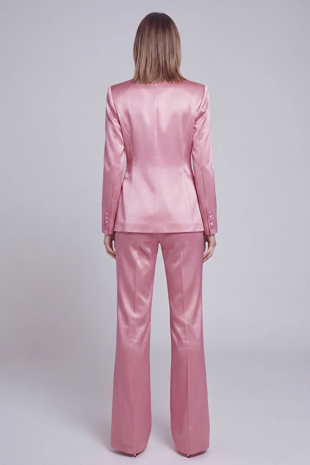 Gris rose pic revers satin slim fit femmes costumes - Image 14