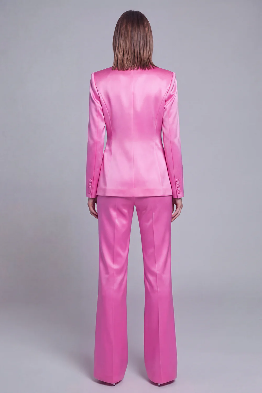 Gris rose pic revers satin slim fit femmes costumes - Image 20