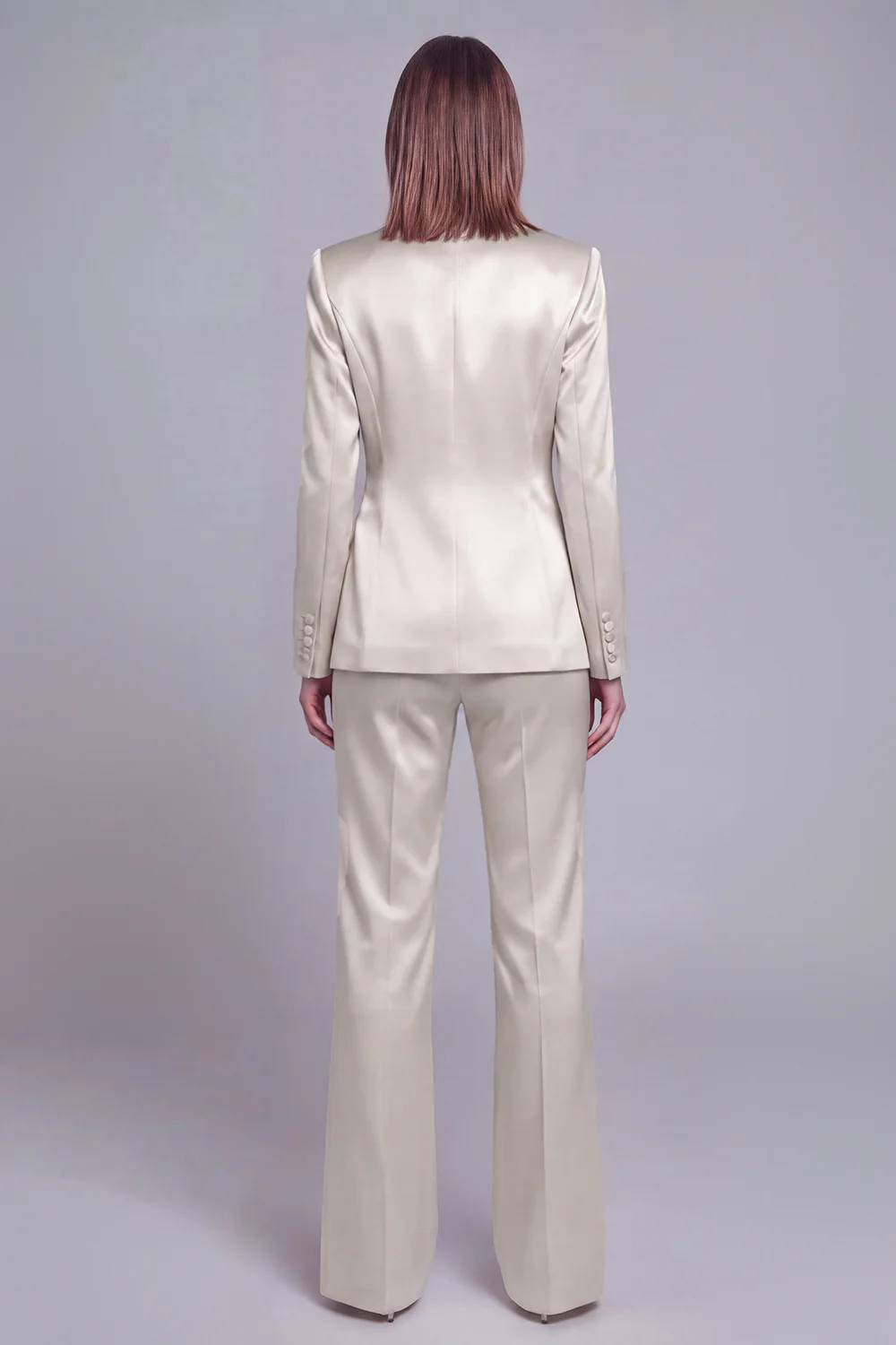 Gris rose pic revers satin slim fit femmes costumes - Image 24