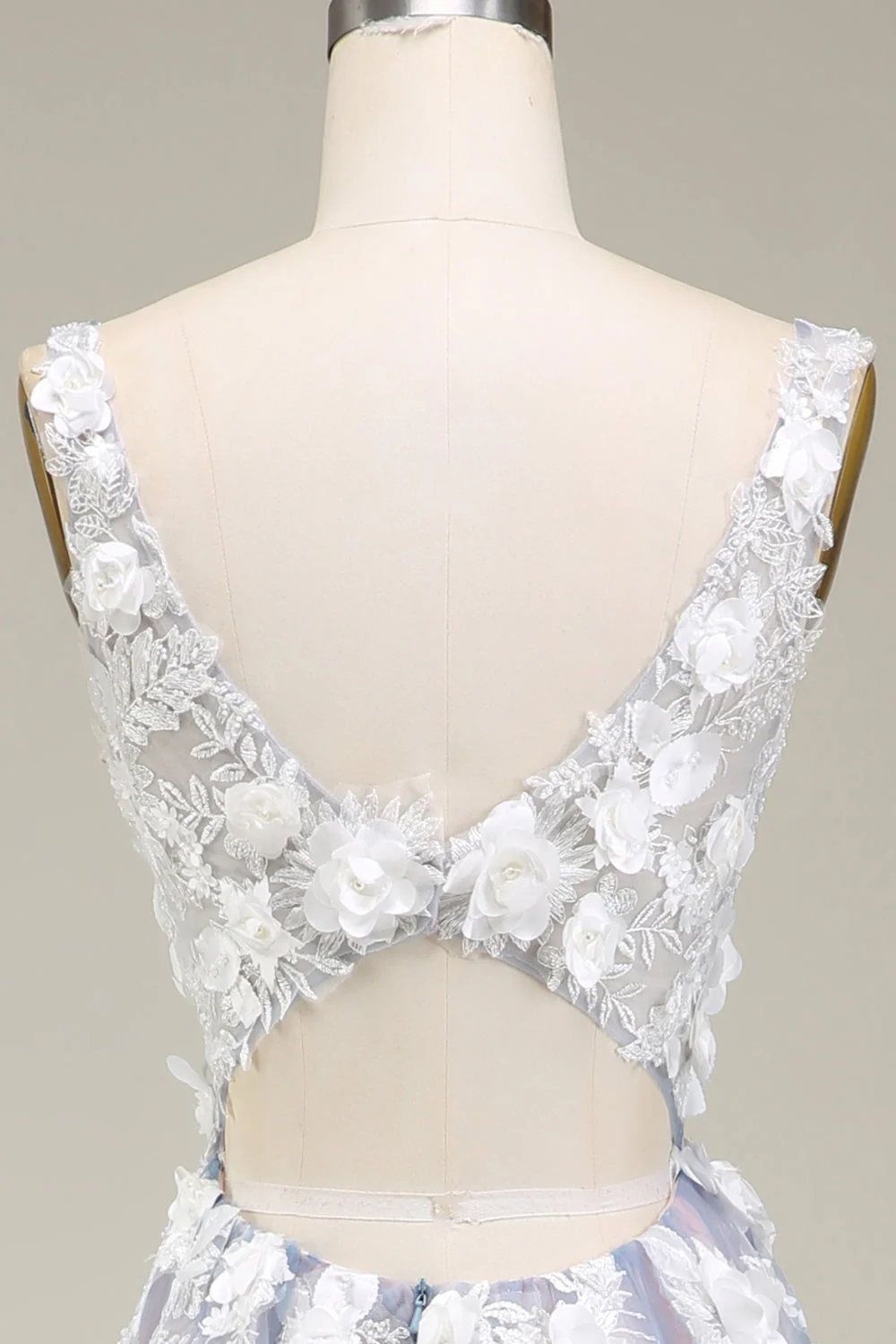 Gris Rose Une Ligne Profond Col V Longue Robe De soirée Avec Appliques - Image 11