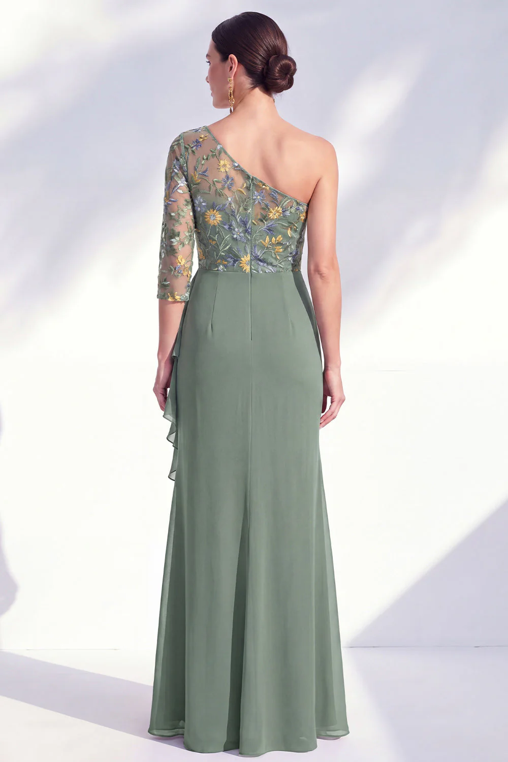 Gris sirène Violet à une épaule à fleurs, longue robe de mère de la mariée - Image 10