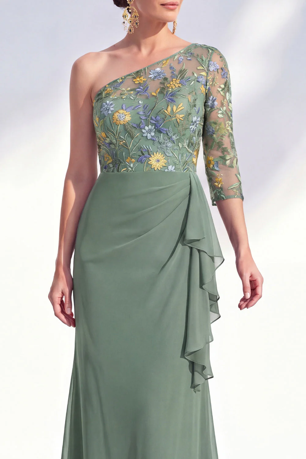 Gris sirène Violet à une épaule à fleurs, longue robe de mère de la mariée - Image 11