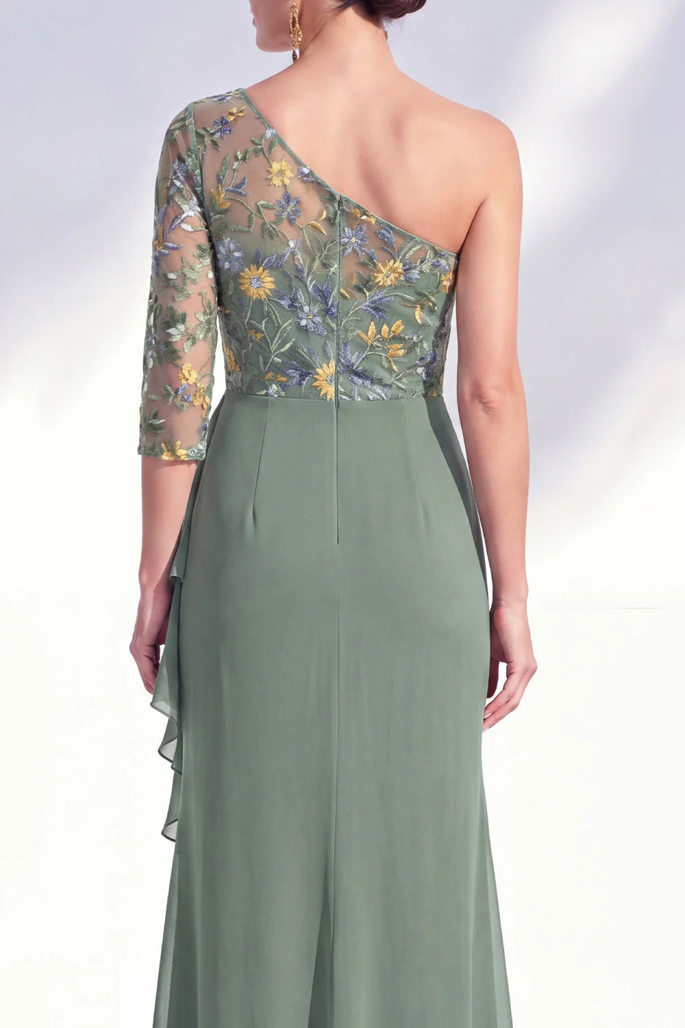 Gris sirène Violet à une épaule à fleurs, longue robe de mère de la mariée - Image 12