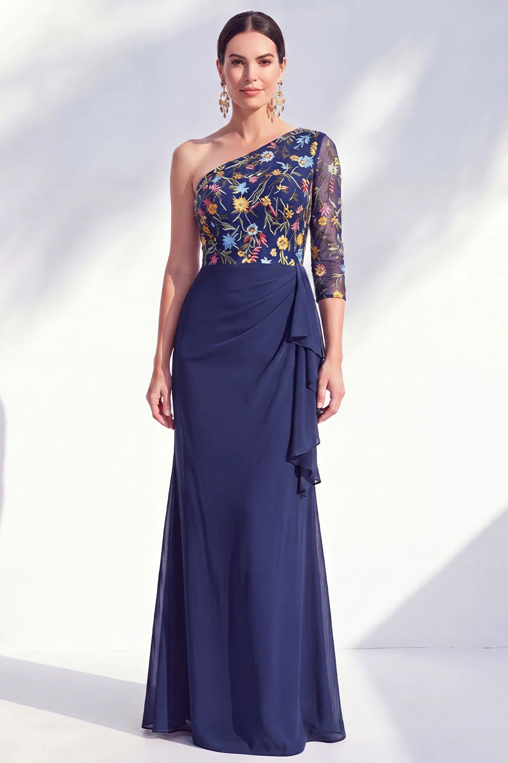 Gris sirène Violet à une épaule à fleurs, longue robe de mère de la mariée - Image 13