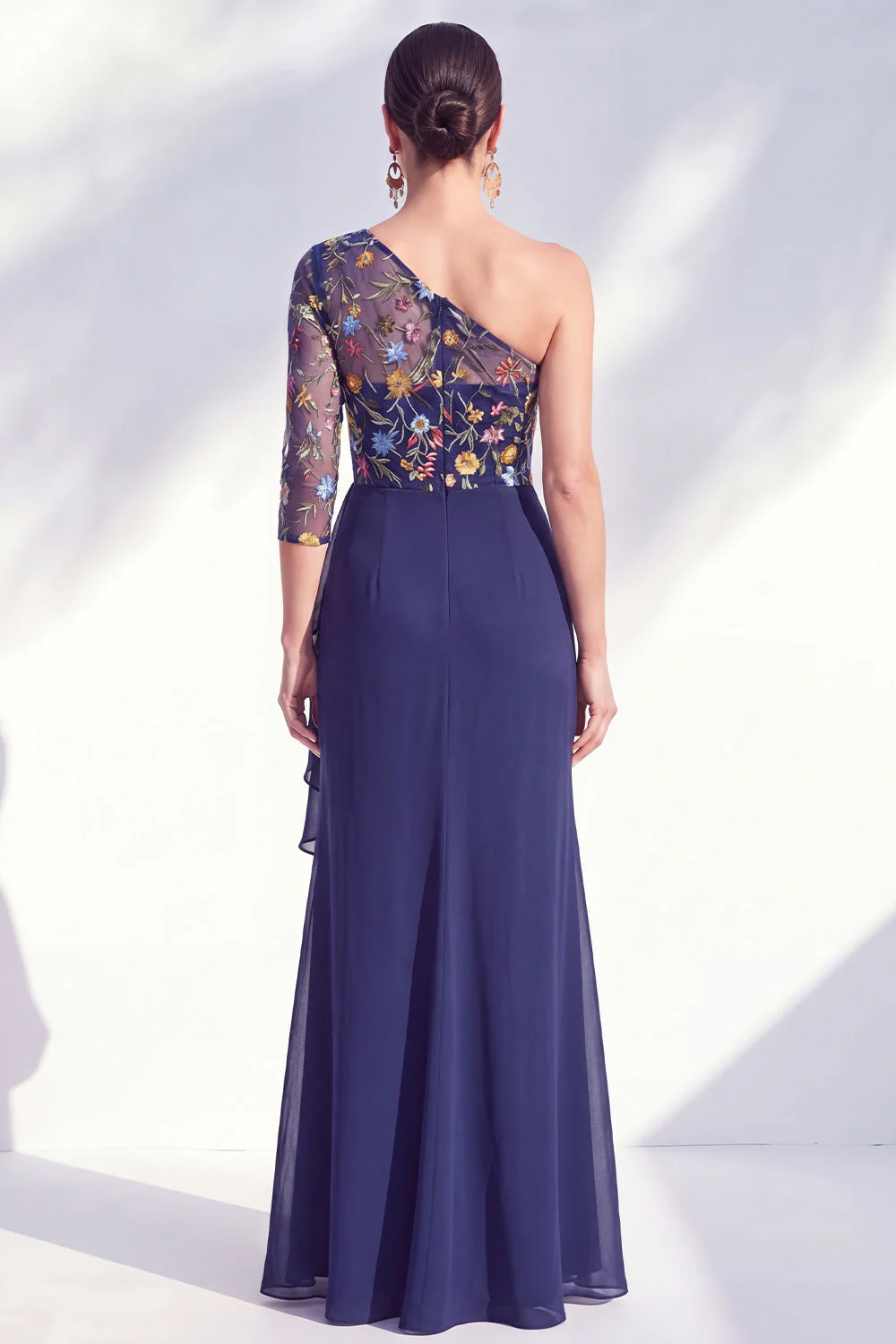 Gris sirène Violet à une épaule à fleurs, longue robe de mère de la mariée - Image 14