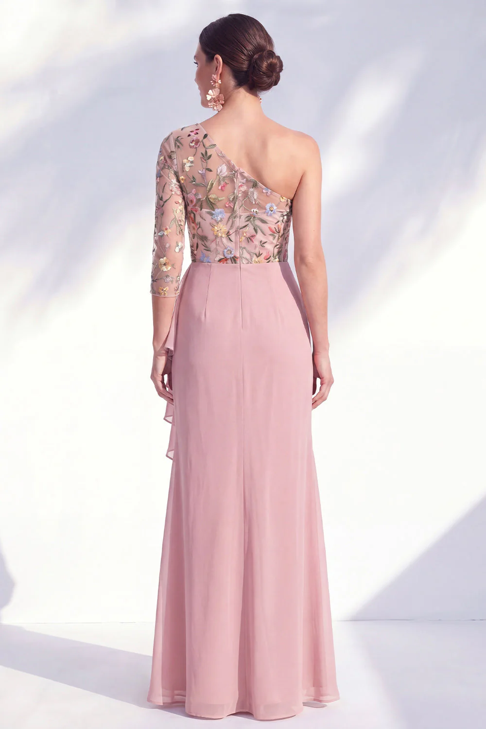 Gris sirène Violet à une épaule à fleurs, longue robe de mère de la mariée - Image 6