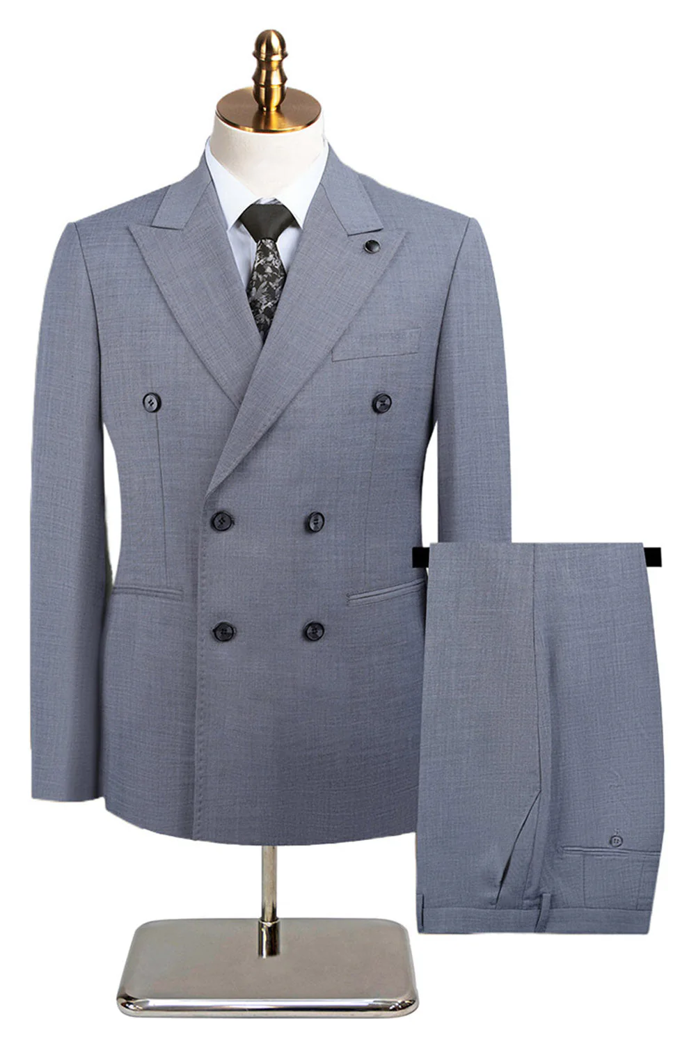 Costume formel pour homme 2 pièces gris vert à double boutonnage et revers cranté - Image 8