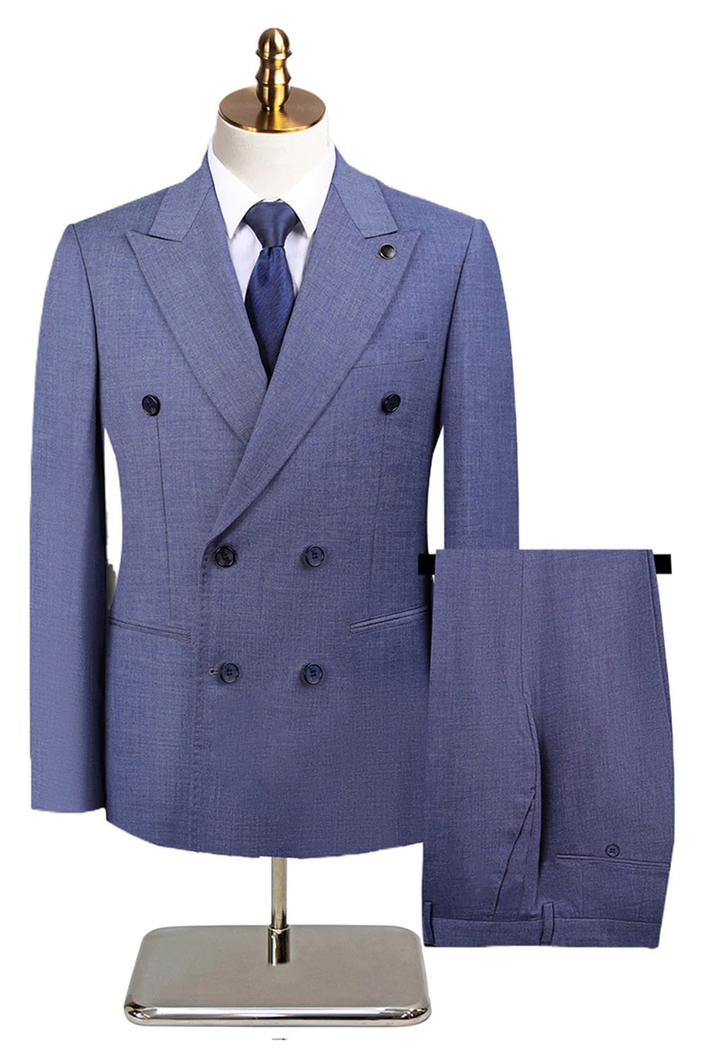 Costume formel pour homme 2 pièces gris vert à double boutonnage et revers cranté - Image 9