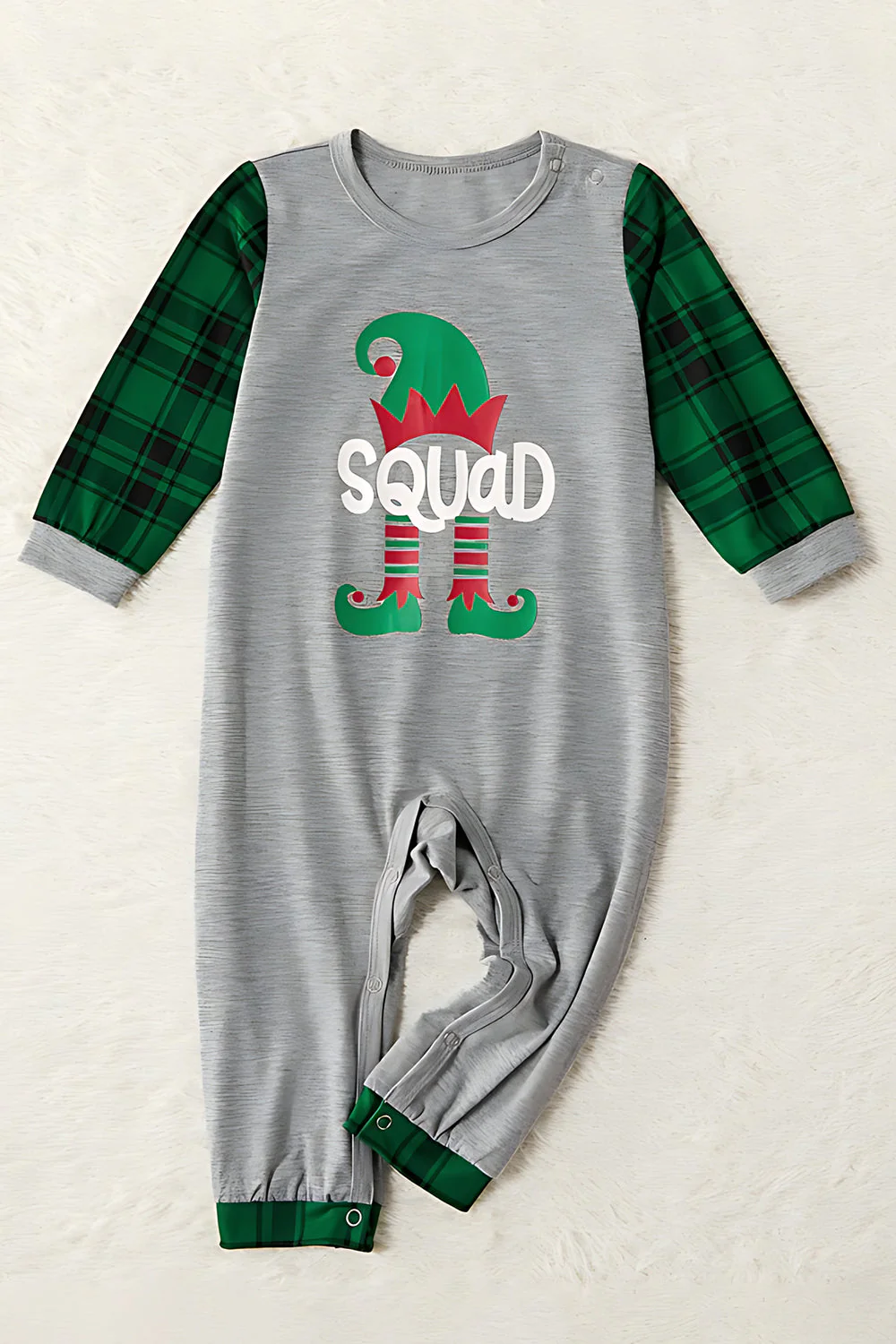 Gris vert à carreaux imprimé Noël famille ensemble de pyjamas assorti - Image 7