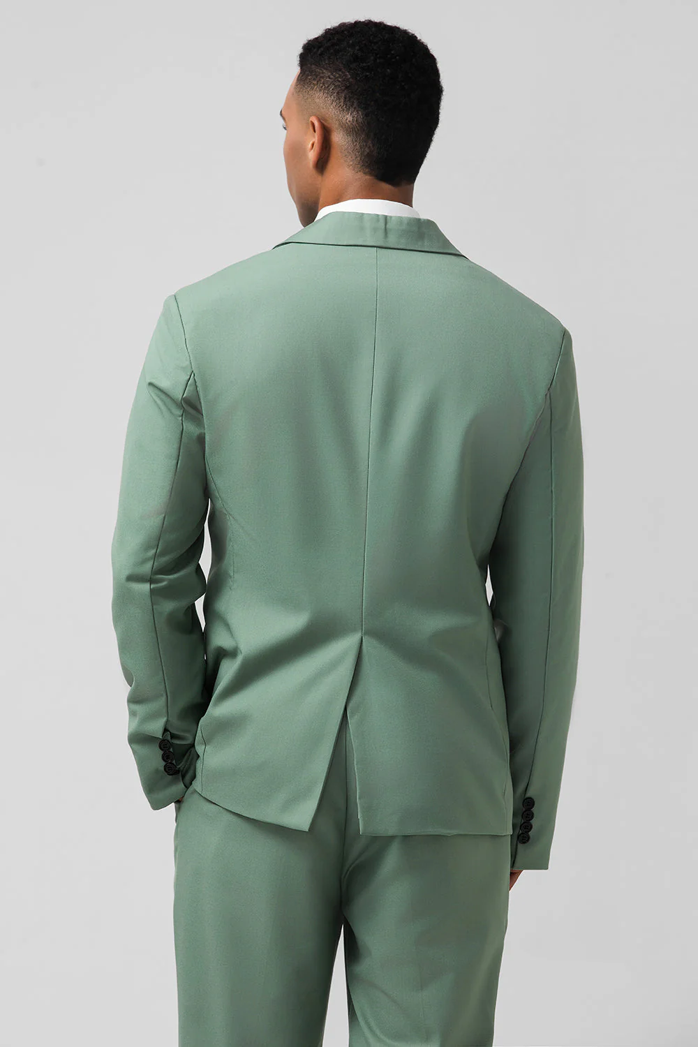 Gris vert Peak Revers Simple Boutonnage 2 Pièces Hommes Bal Costumes - Image 2
