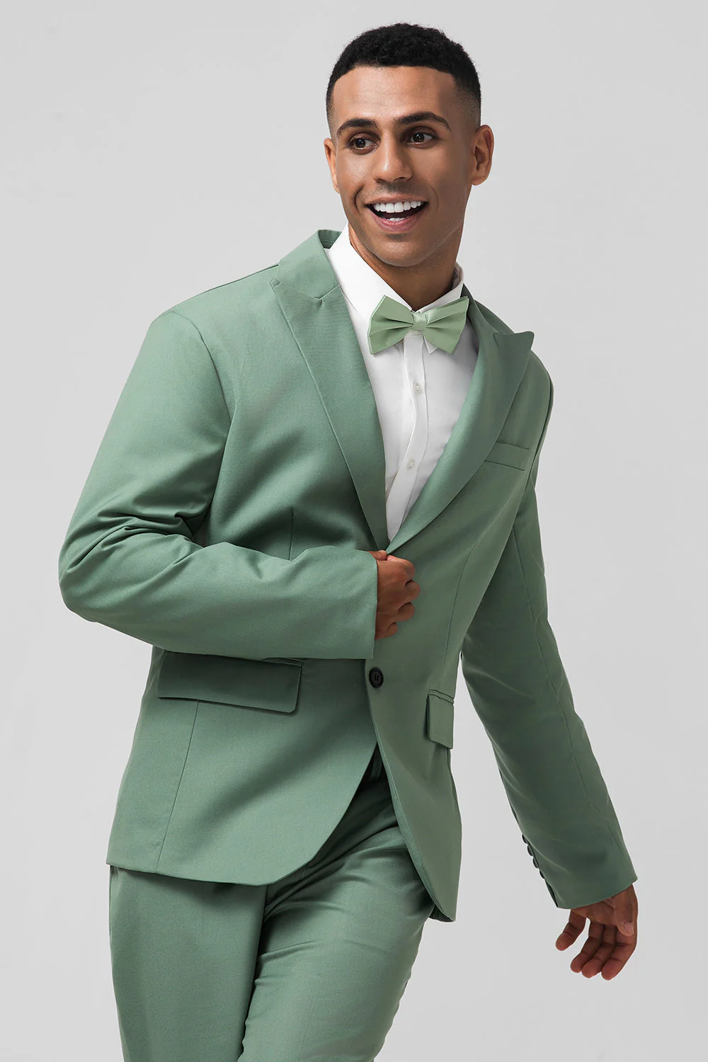 Gris vert Peak Revers Simple Boutonnage 2 Pièces Hommes Bal Costumes - Image 7
