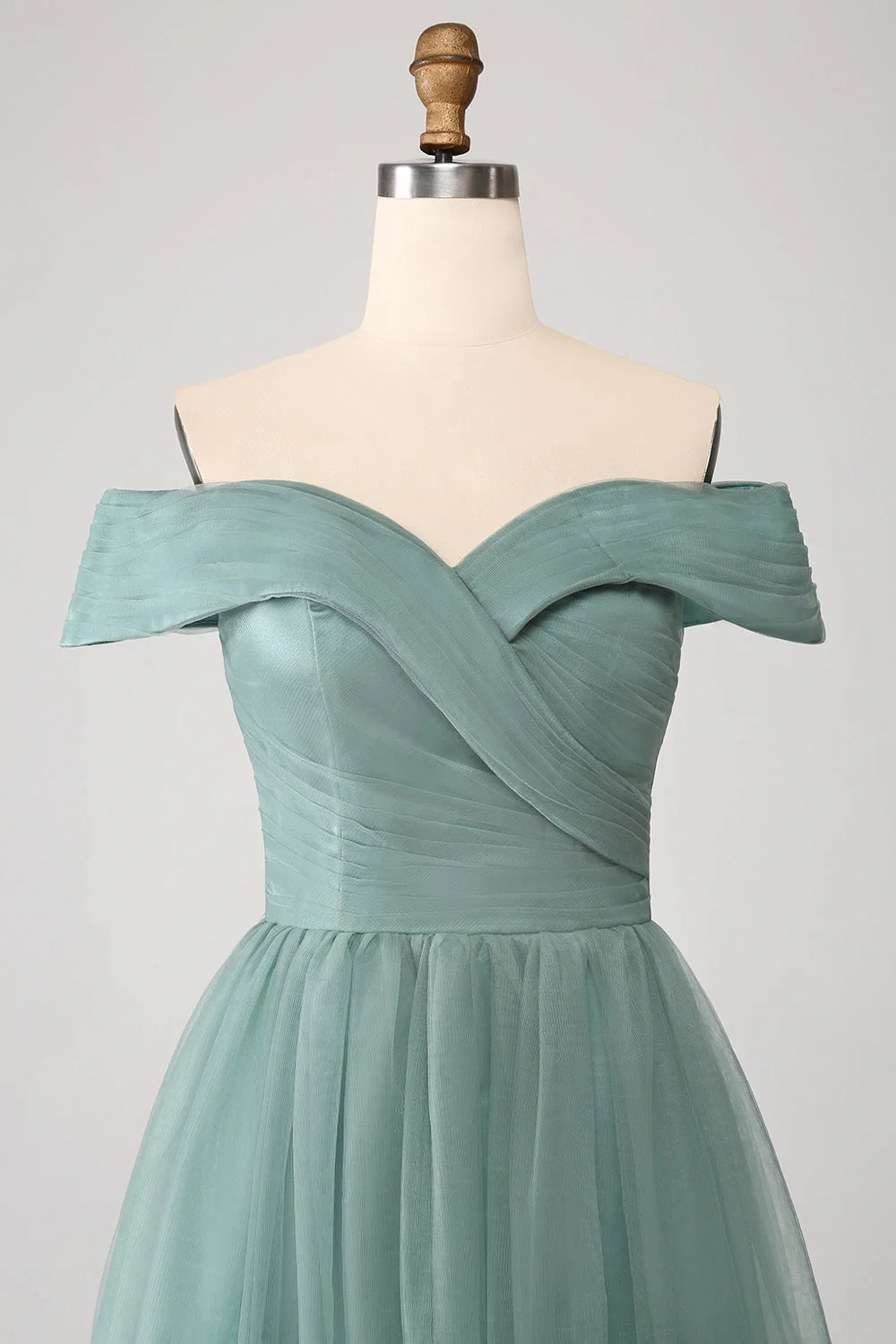 Gris vert une ligne hors de l’épaule à plusieurs niveaux Tulle robe de soirée - Image 4