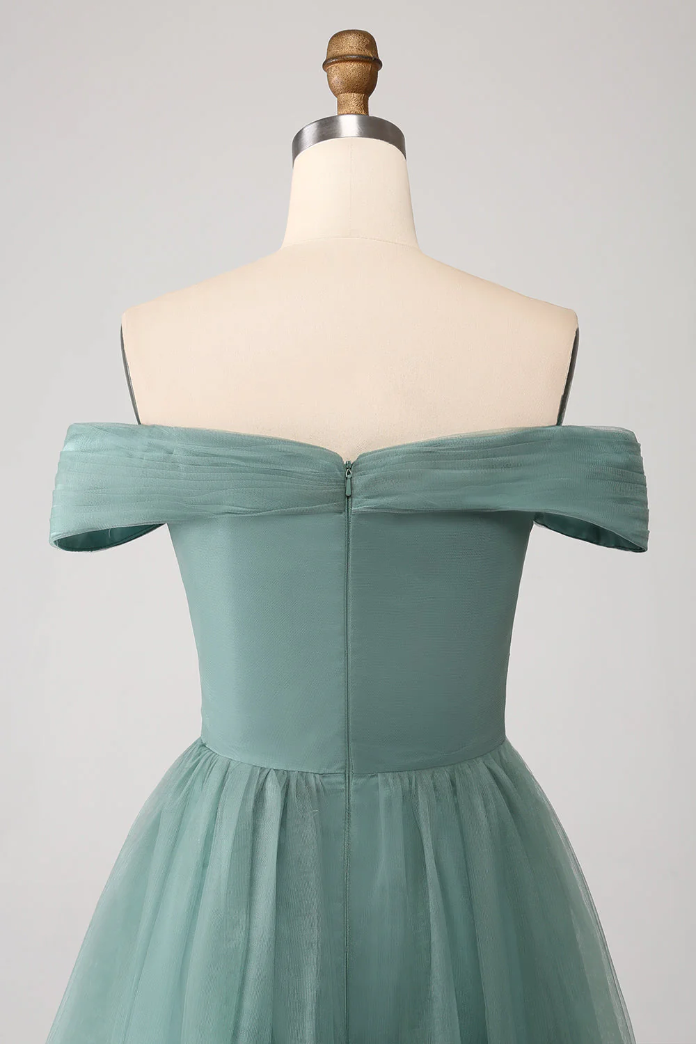 Gris vert une ligne hors de l’épaule à plusieurs niveaux Tulle robe de soirée - Image 6