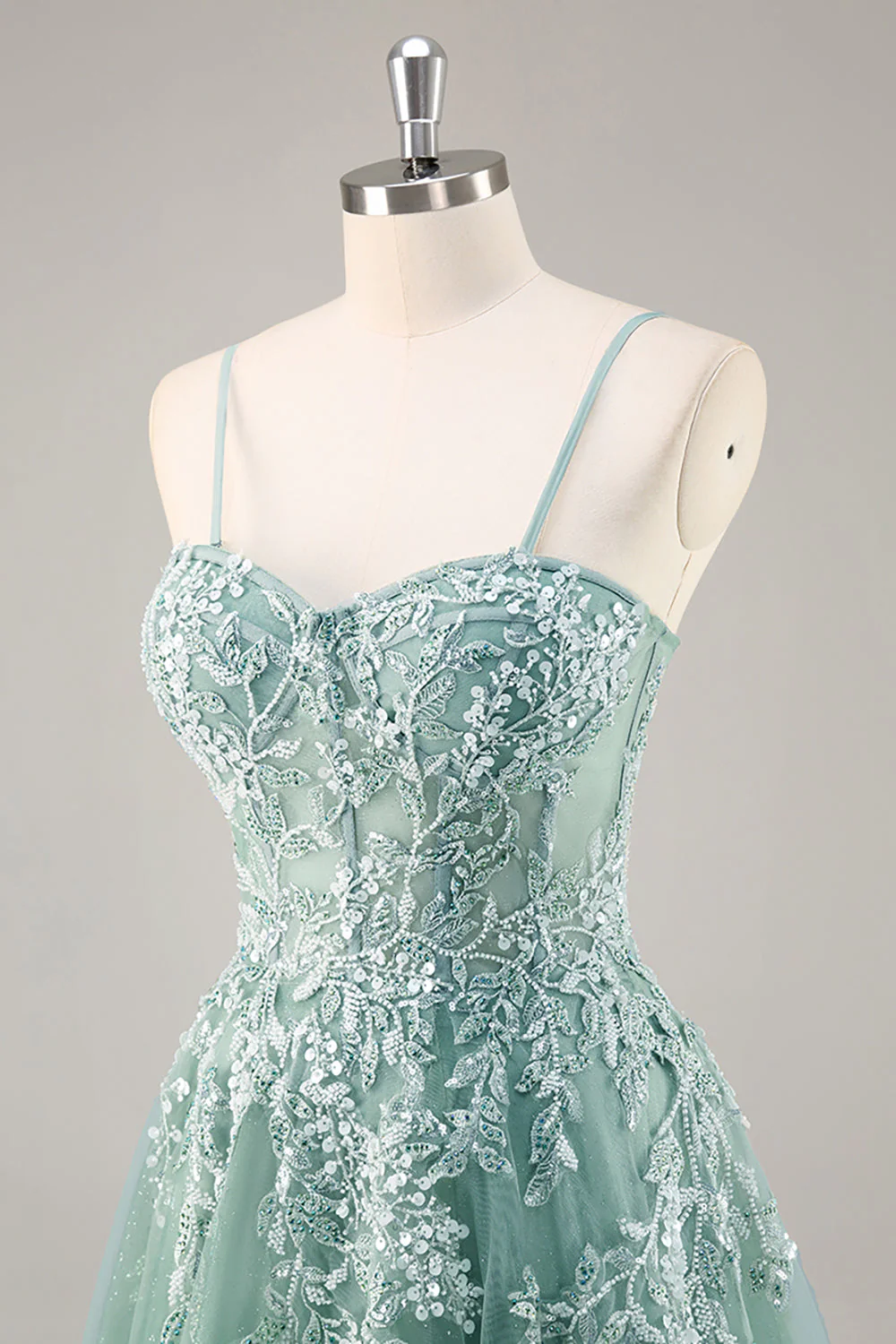 Gris violet perlé Corset Applique Robe De Soirée longue avec fente - Image 13