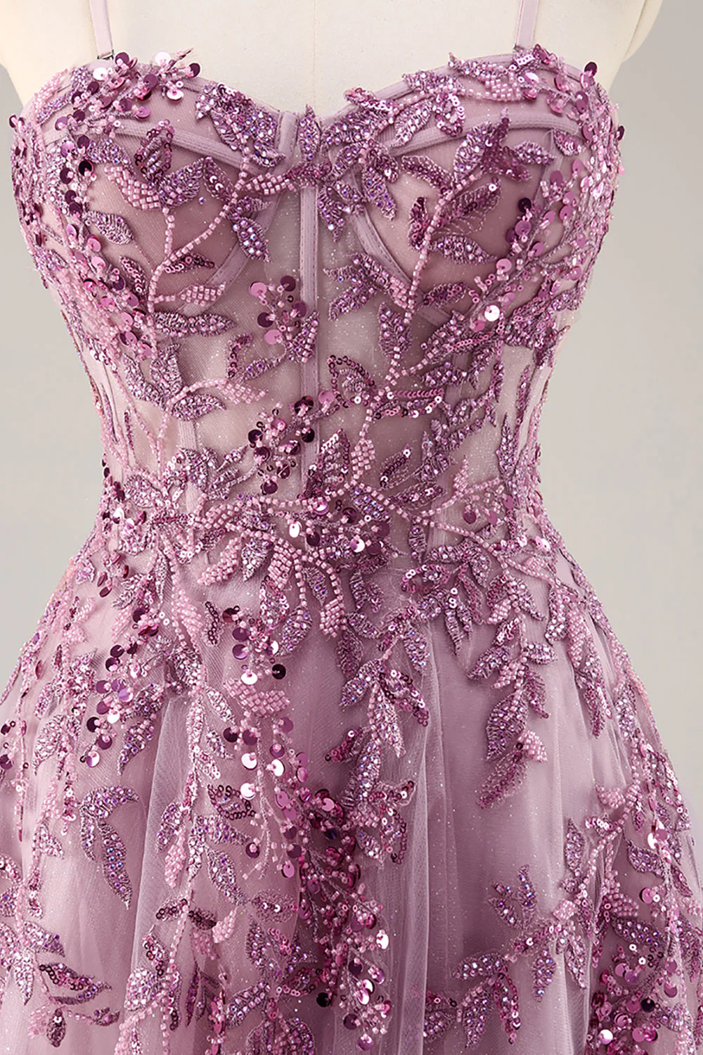 Gris violet perlé Corset Applique Robe De Soirée longue avec fente - Image 7