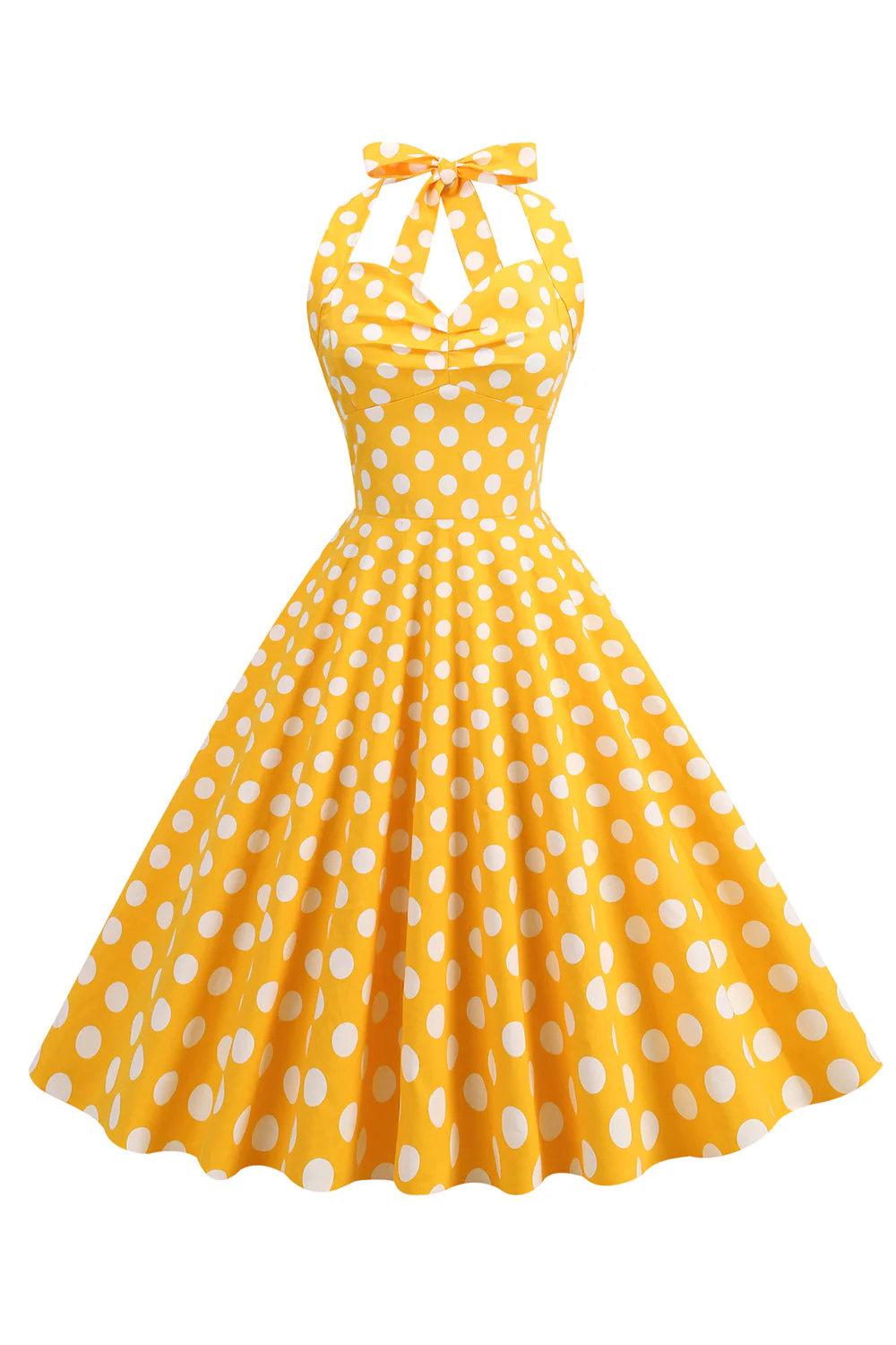 Halter Neck Blue Polka Dots Robe Vintage avec Backless - Image 5
