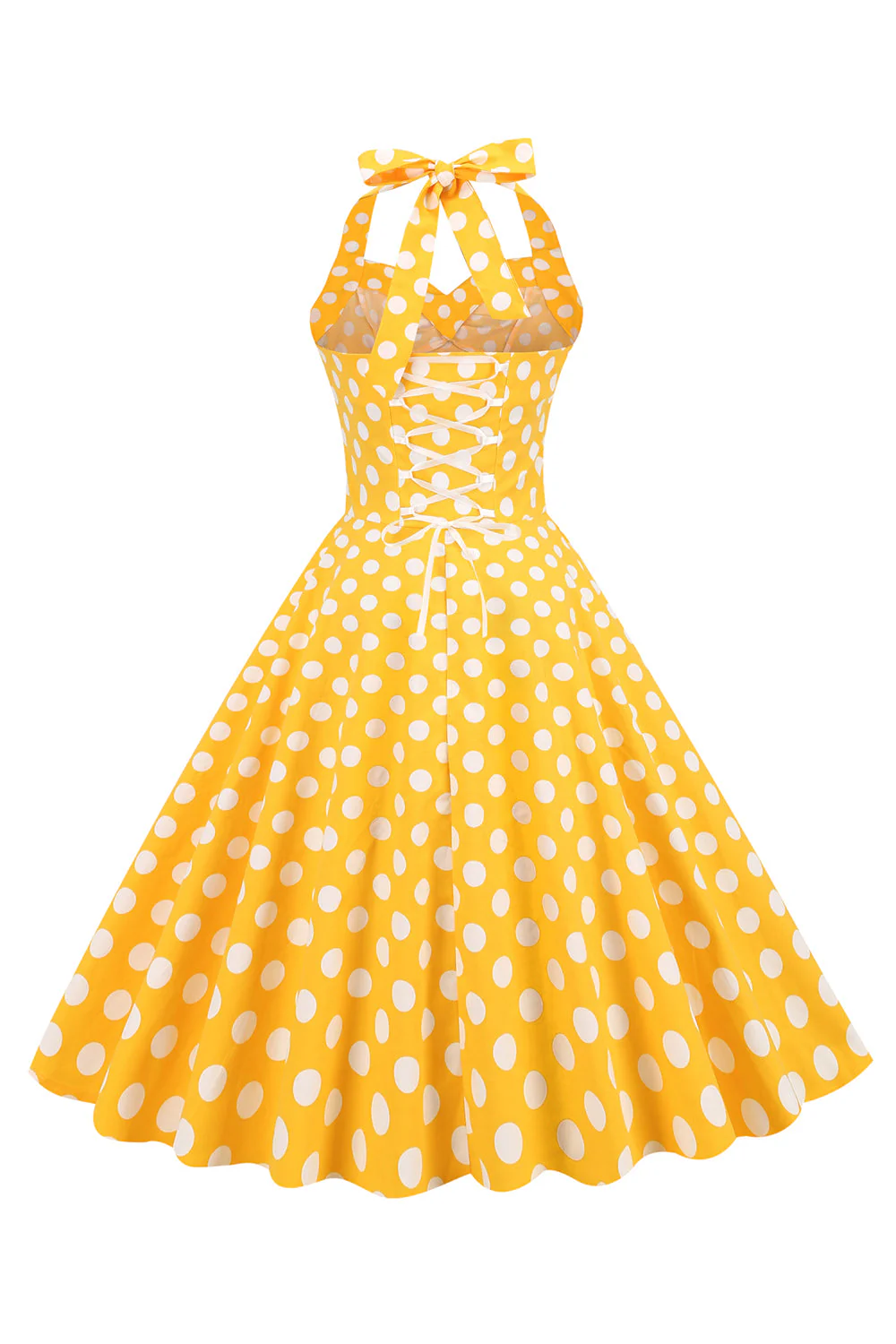 Halter Neck Blue Polka Dots Robe Vintage avec Backless - Image 6