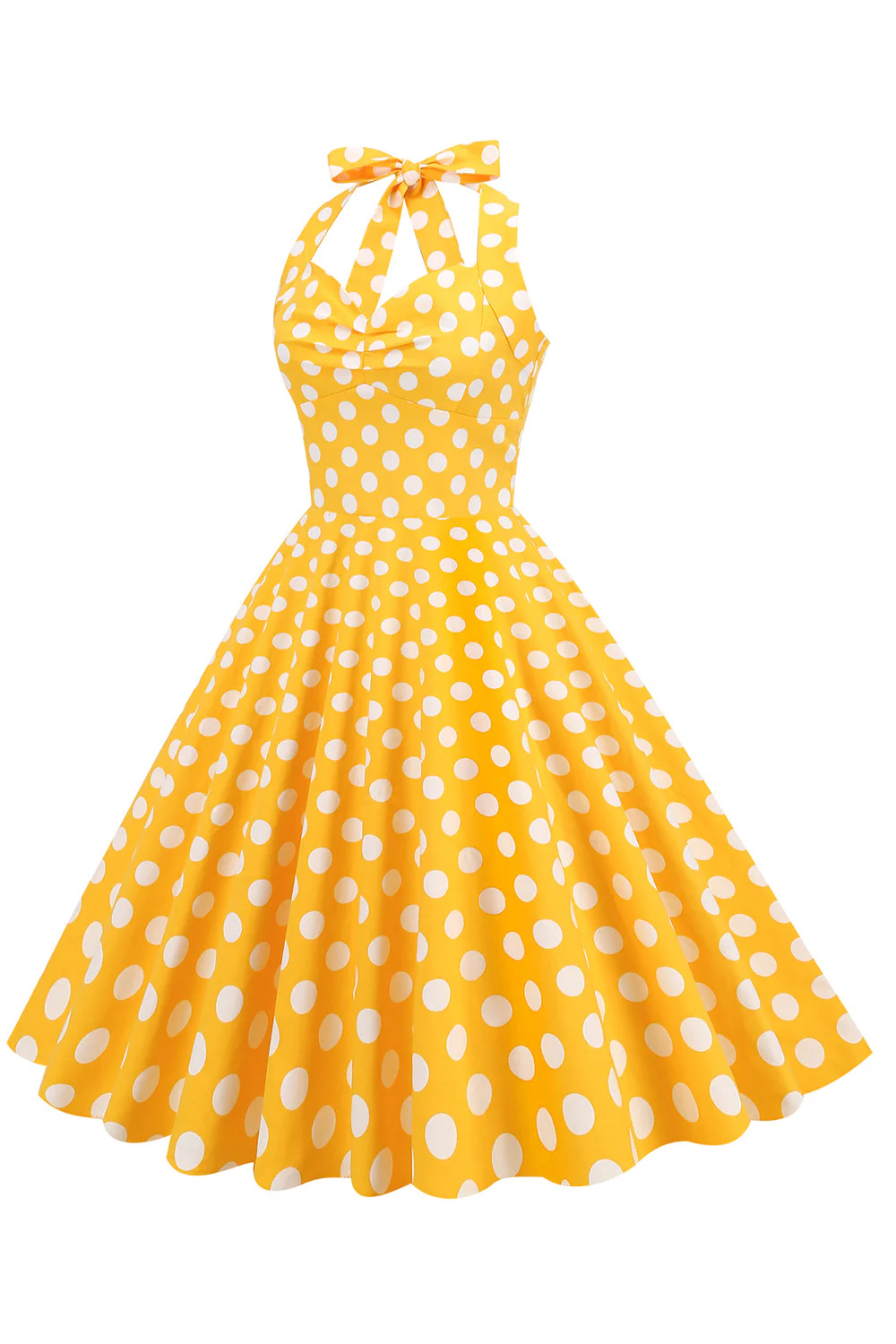 Halter Neck Blue Polka Dots Robe Vintage avec Backless - Image 7