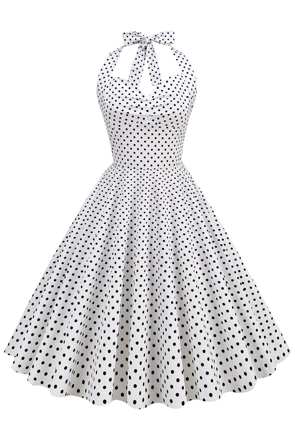 Halter Neck Blue Polka Dots Robe Vintage avec Backless - Image 9