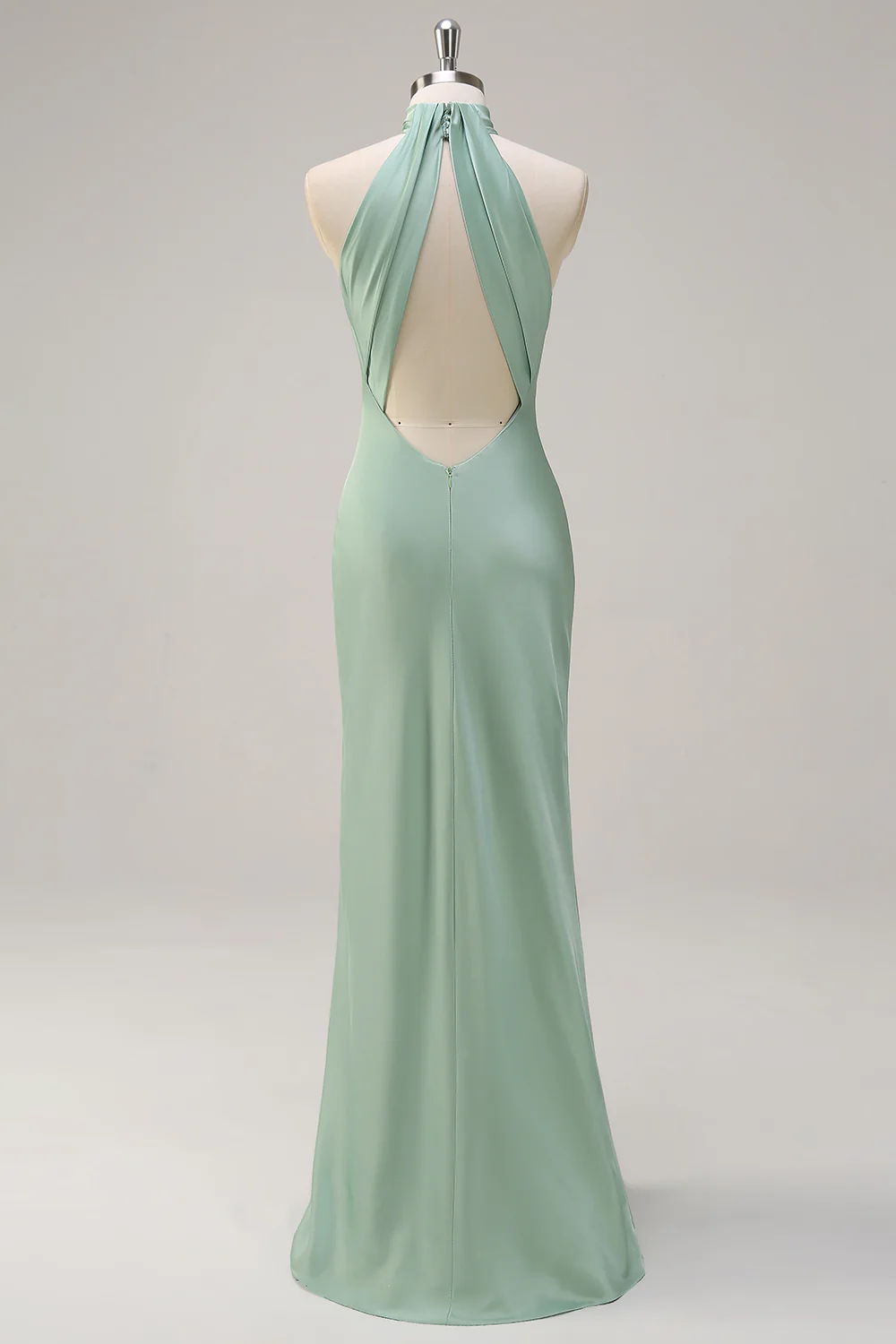 Robe de demoiselle d'honneur longue vert citron dos ouvert et col halter - Image 10