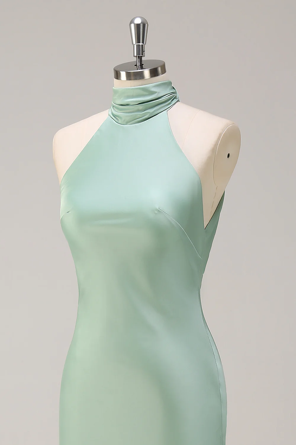 Robe de demoiselle d'honneur longue vert citron dos ouvert et col halter - Image 14