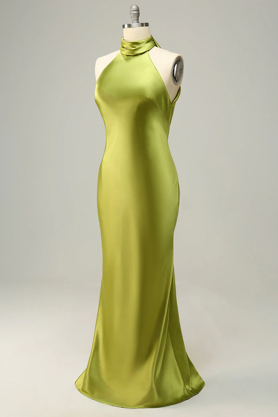 Robe de demoiselle d'honneur longue vert citron dos ouvert et col halter - Image 5