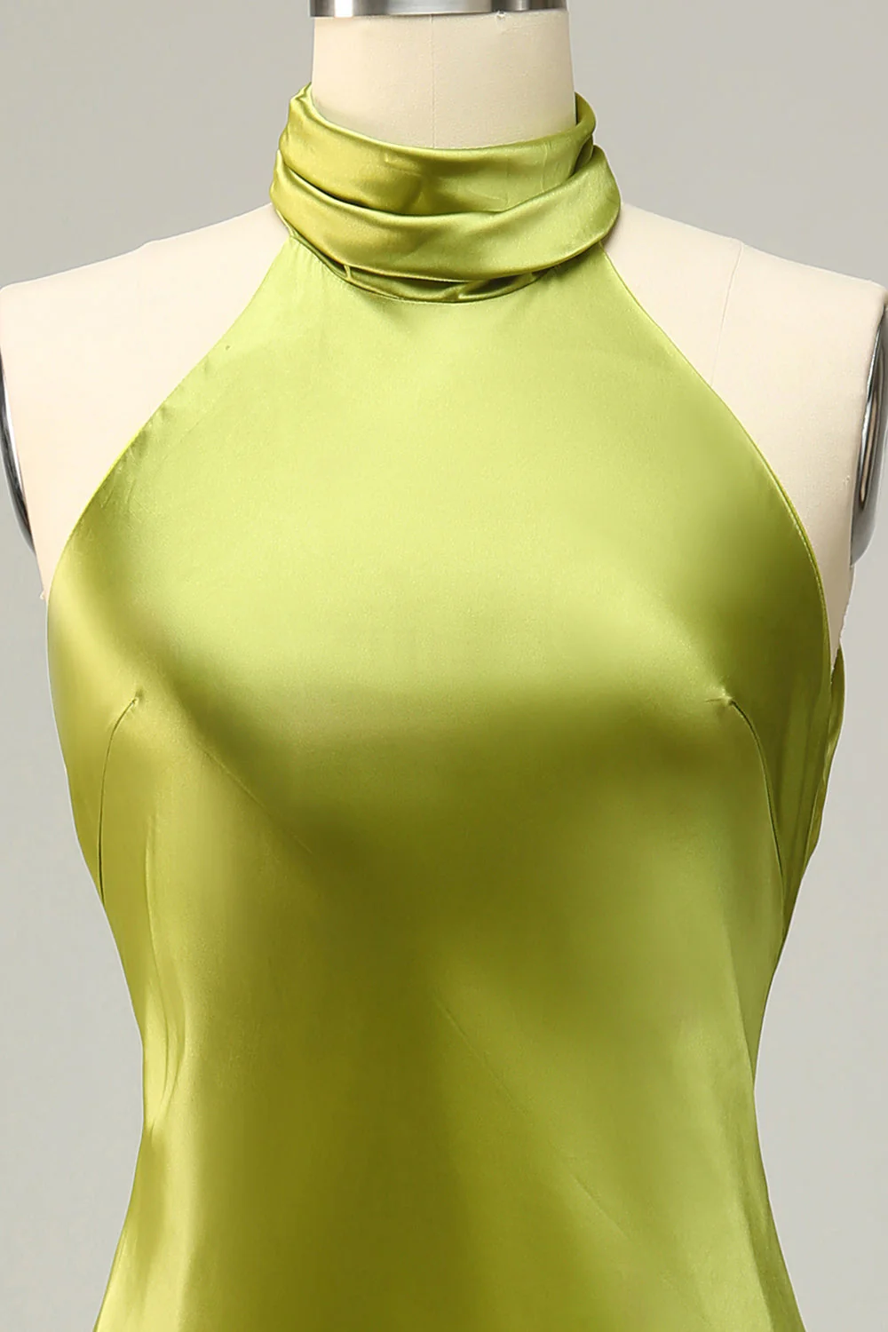 Robe de demoiselle d'honneur longue vert citron dos ouvert et col halter - Image 6