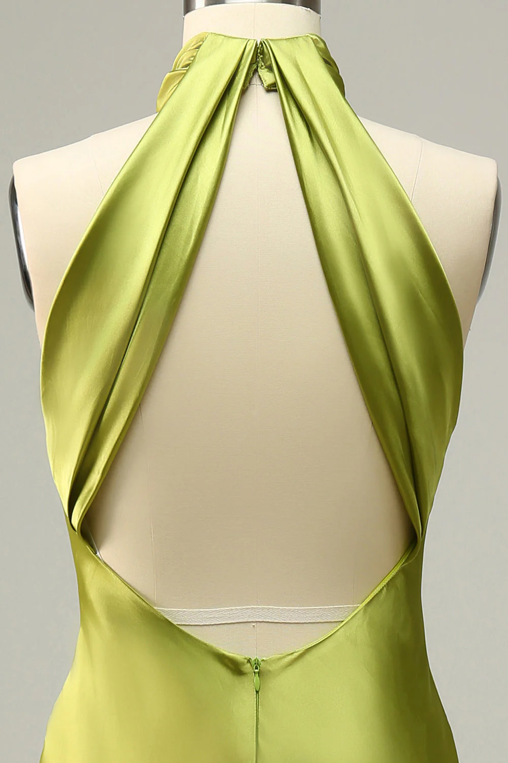 Robe de demoiselle d'honneur longue vert citron dos ouvert et col halter - Image 7