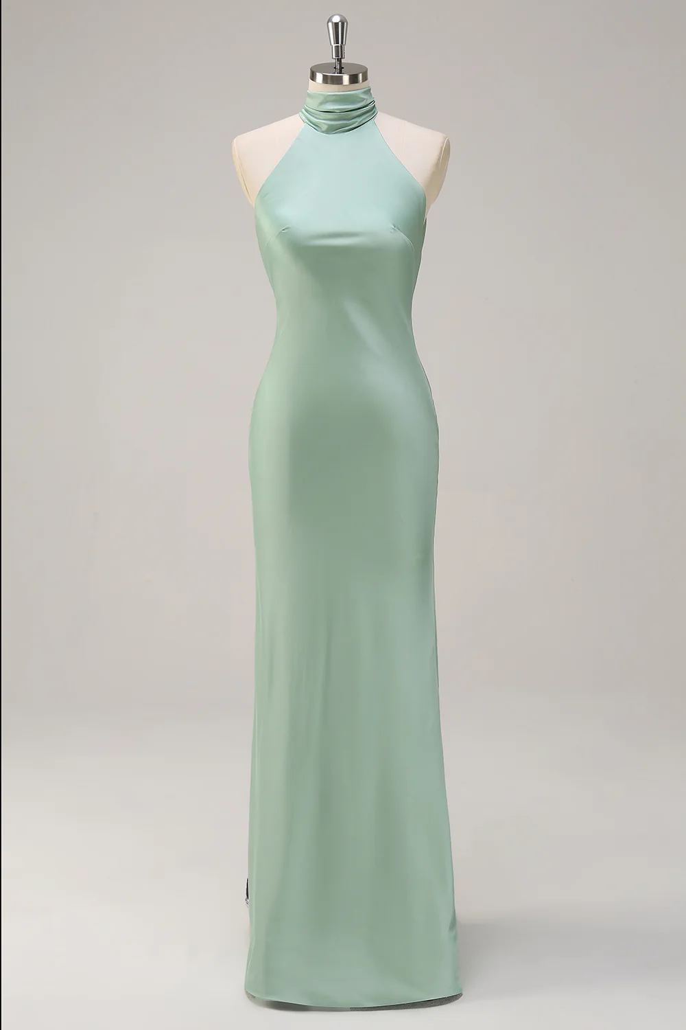 Robe de demoiselle d'honneur longue vert citron dos ouvert et col halter - Image 9