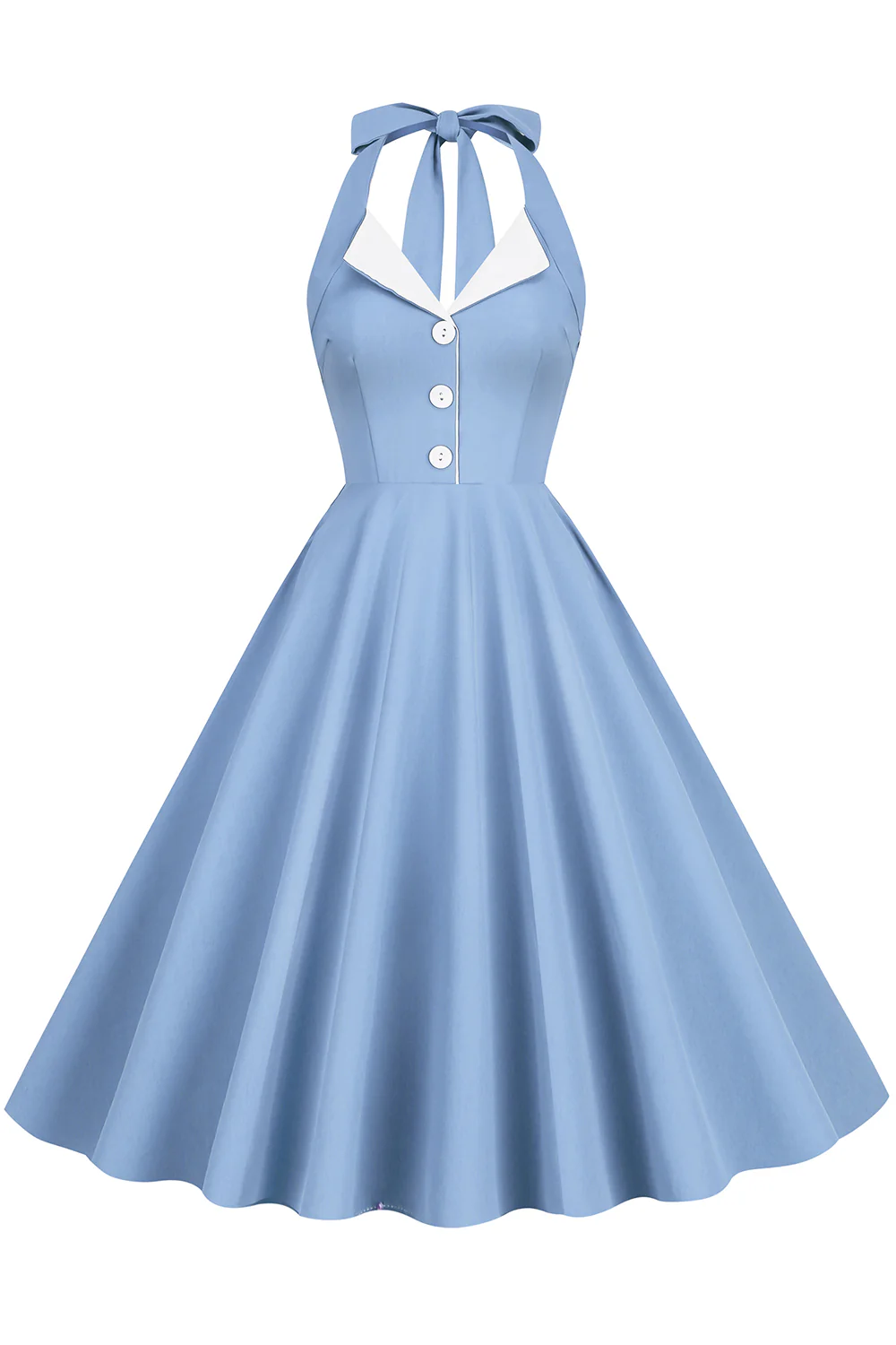 Robe Hepburn Style Halter Neck Bleu Années 50 - Image 17