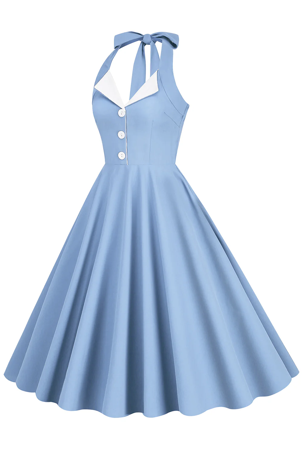 Robe Hepburn Style Halter Neck Bleu Années 50 - Image 19