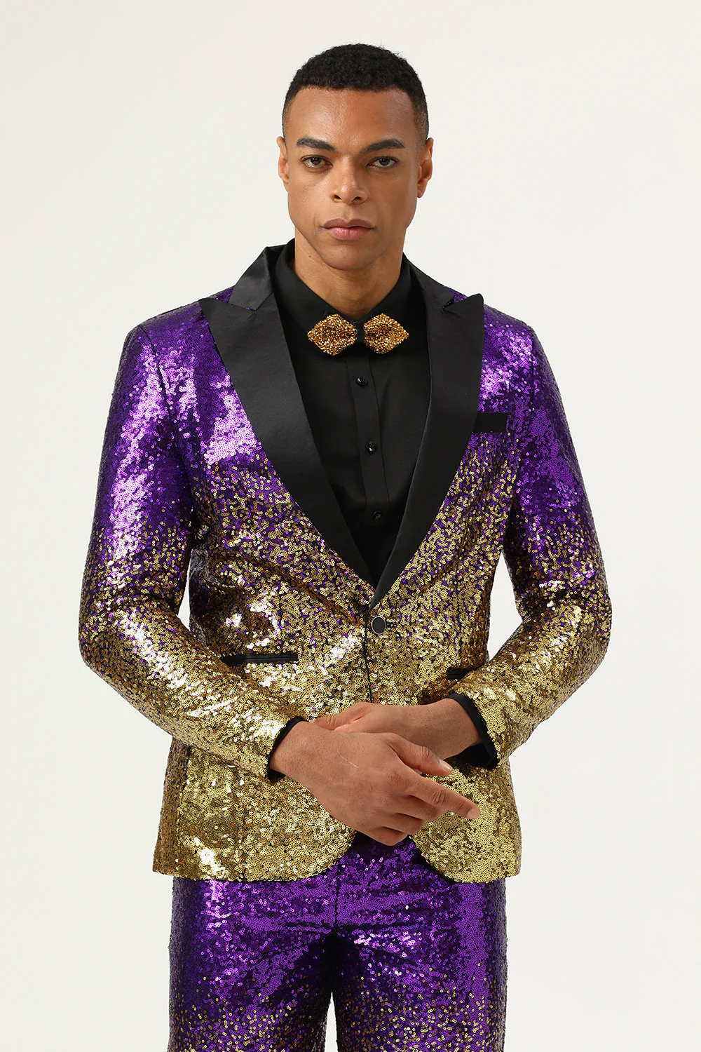 Hommes 2 pièces Ombre Sequins Purple Slim Fit Notched Revers Prom Suits - Image 4