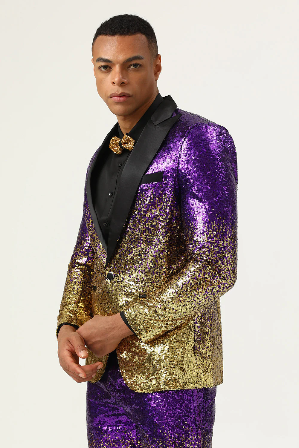 Hommes 2 pièces Ombre Sequins Purple Slim Fit Notched Revers Prom Suits - Image 5