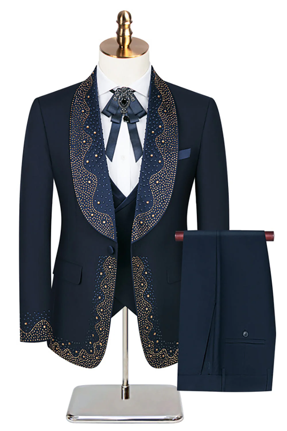 Costume homme 3 pièces blanc perlé col châle simple boutonnage - Image 10