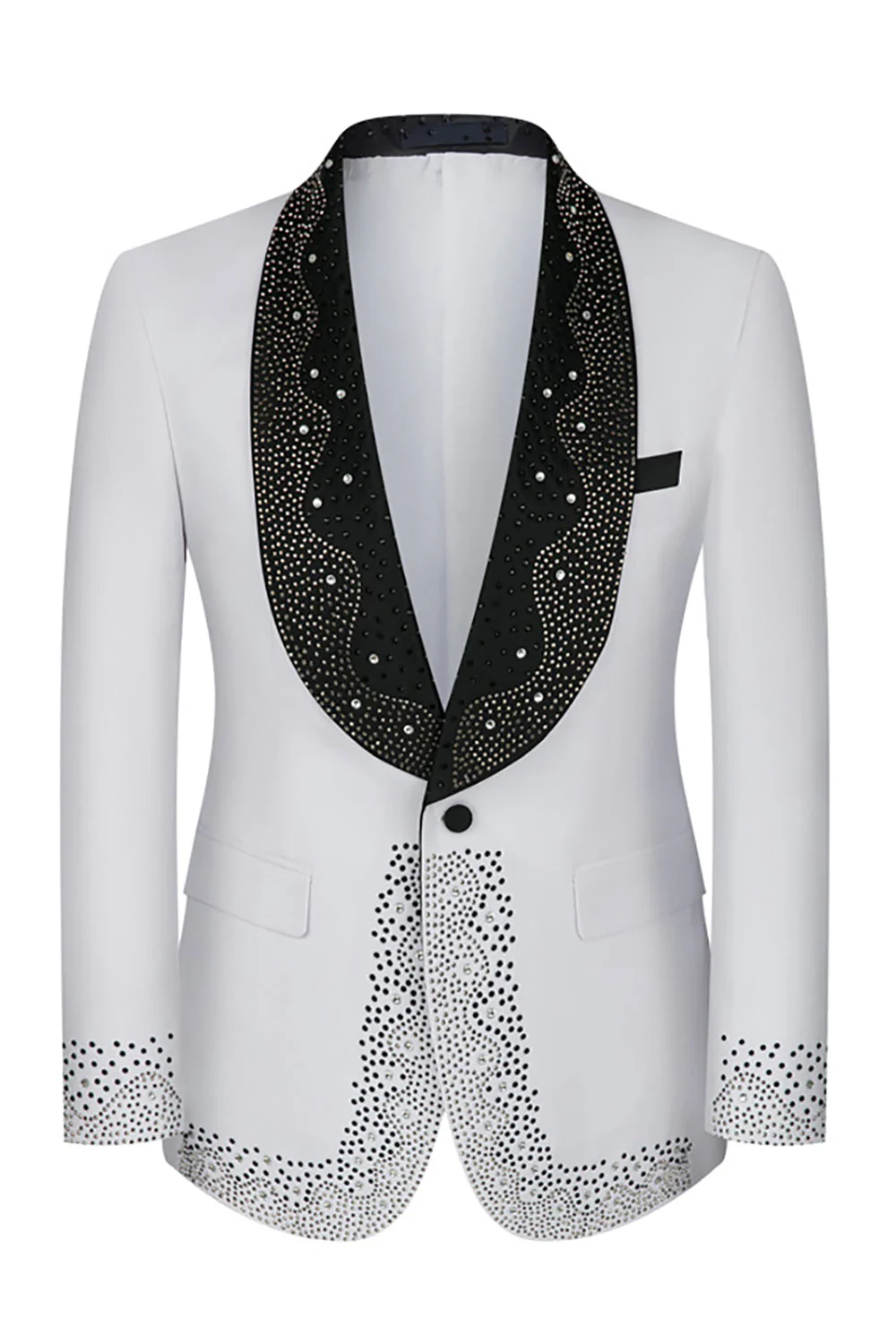 Costume homme 3 pièces blanc perlé col châle simple boutonnage - Image 2