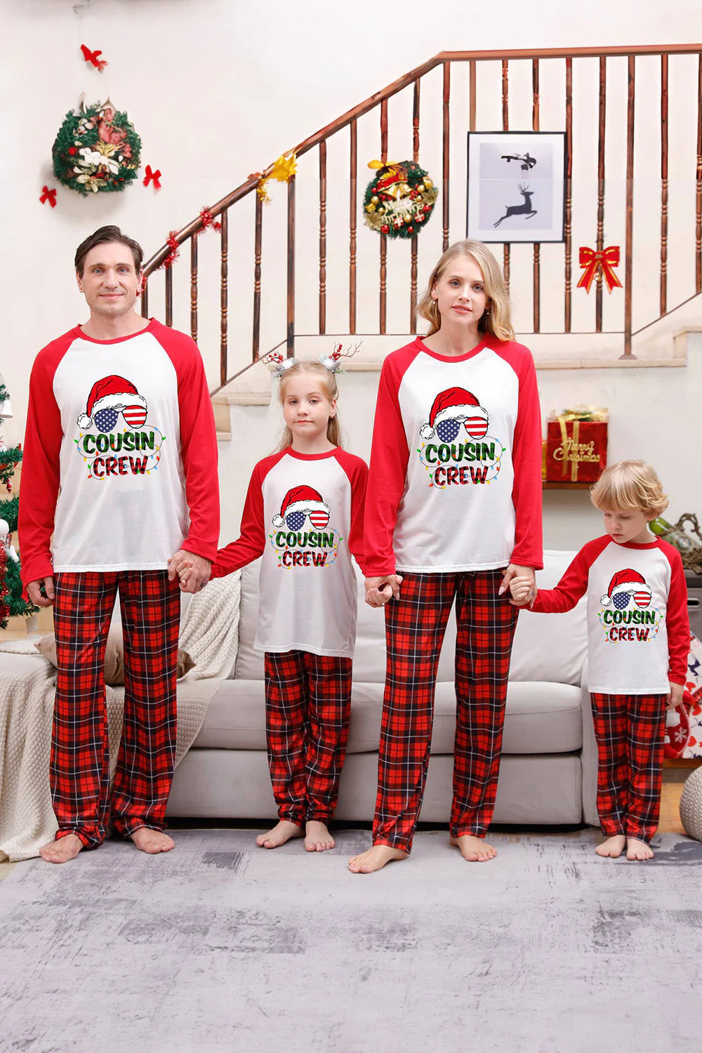 Imprimé rouge Noël Famille Matching Ensembles de pyjama avec plaid - Image 3