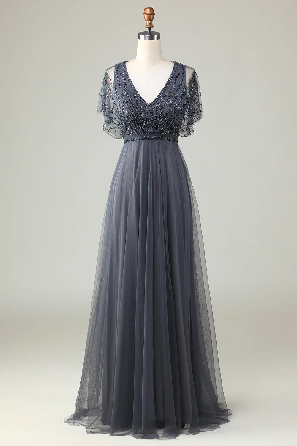 Robe de demoiselle d'honneur trapèze en tulle eucalyptus à paillettes et perles - Image 18