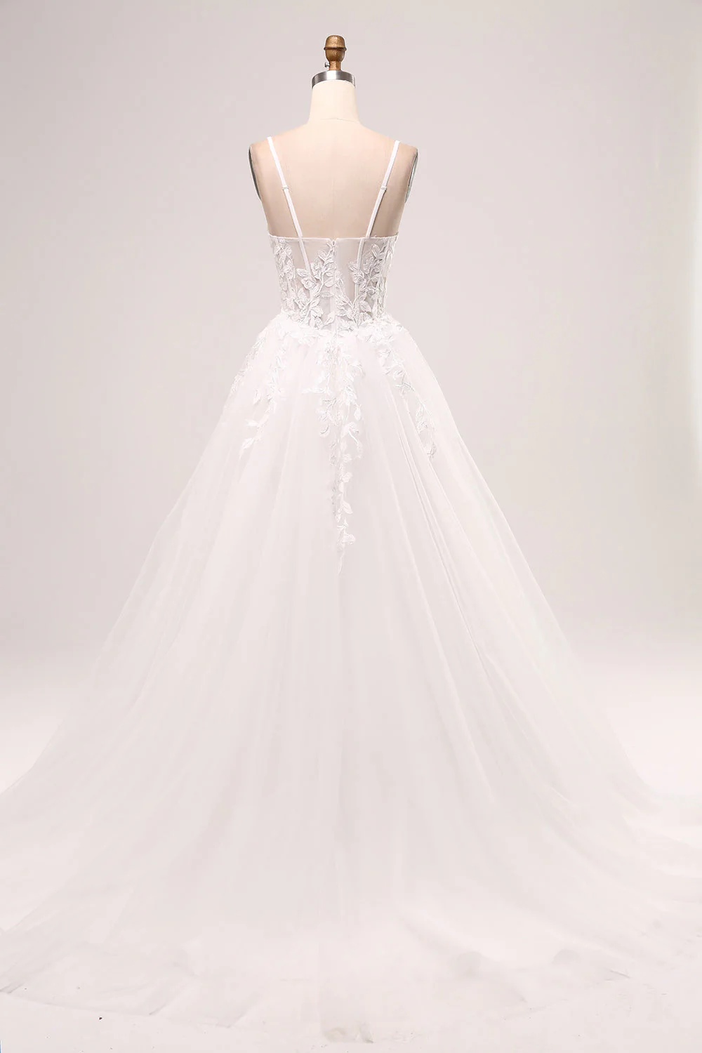 Ivoire A-ligne Spaghetti Bretelles Corset Dentelle Tulle Longue Robe De Mariée - Image 2