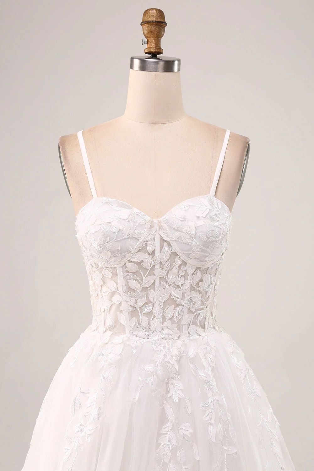 Ivoire A-ligne Spaghetti Bretelles Corset Dentelle Tulle Longue Robe De Mariée - Image 4