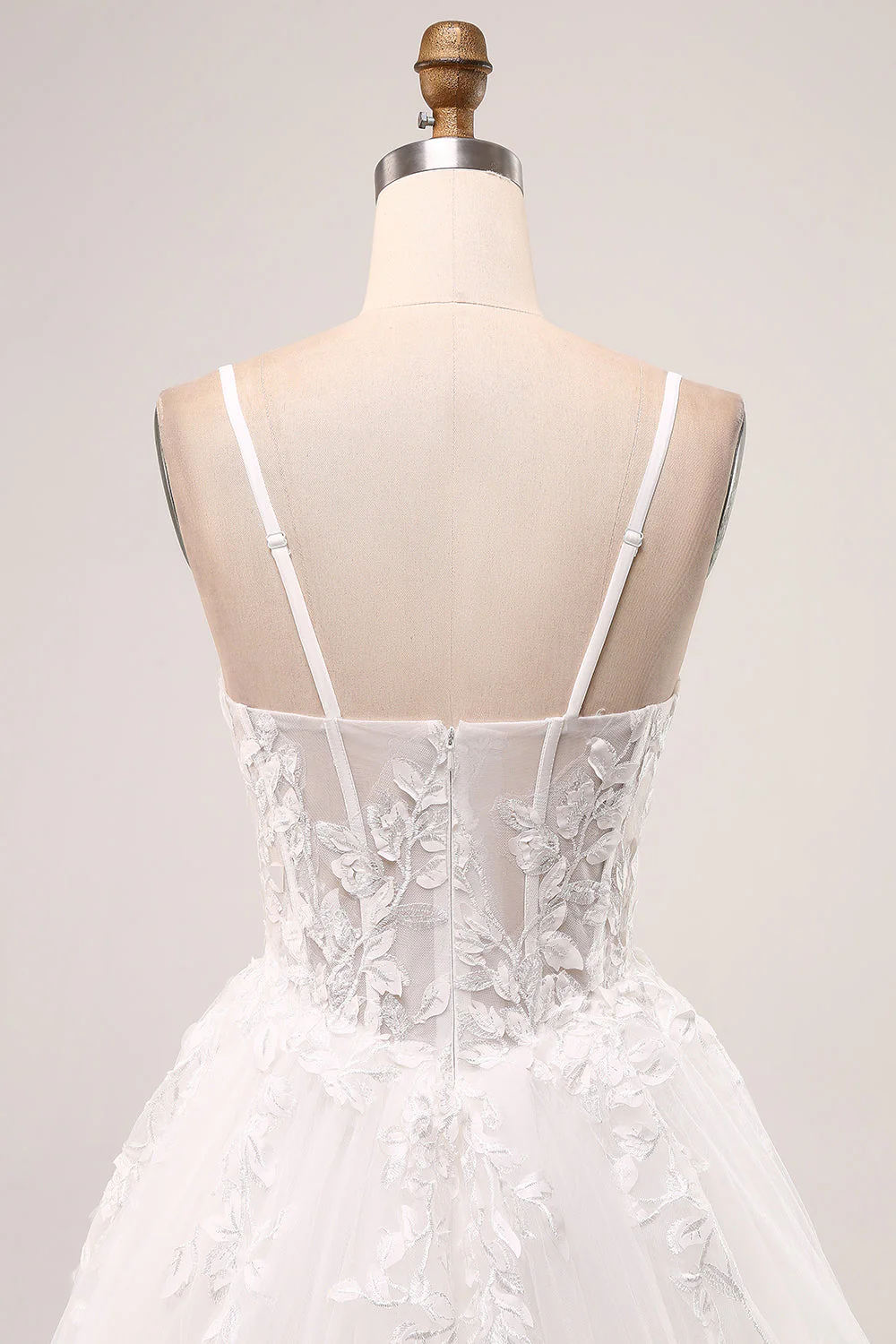 Ivoire A-ligne Spaghetti Bretelles Corset Dentelle Tulle Longue Robe De Mariée - Image 5