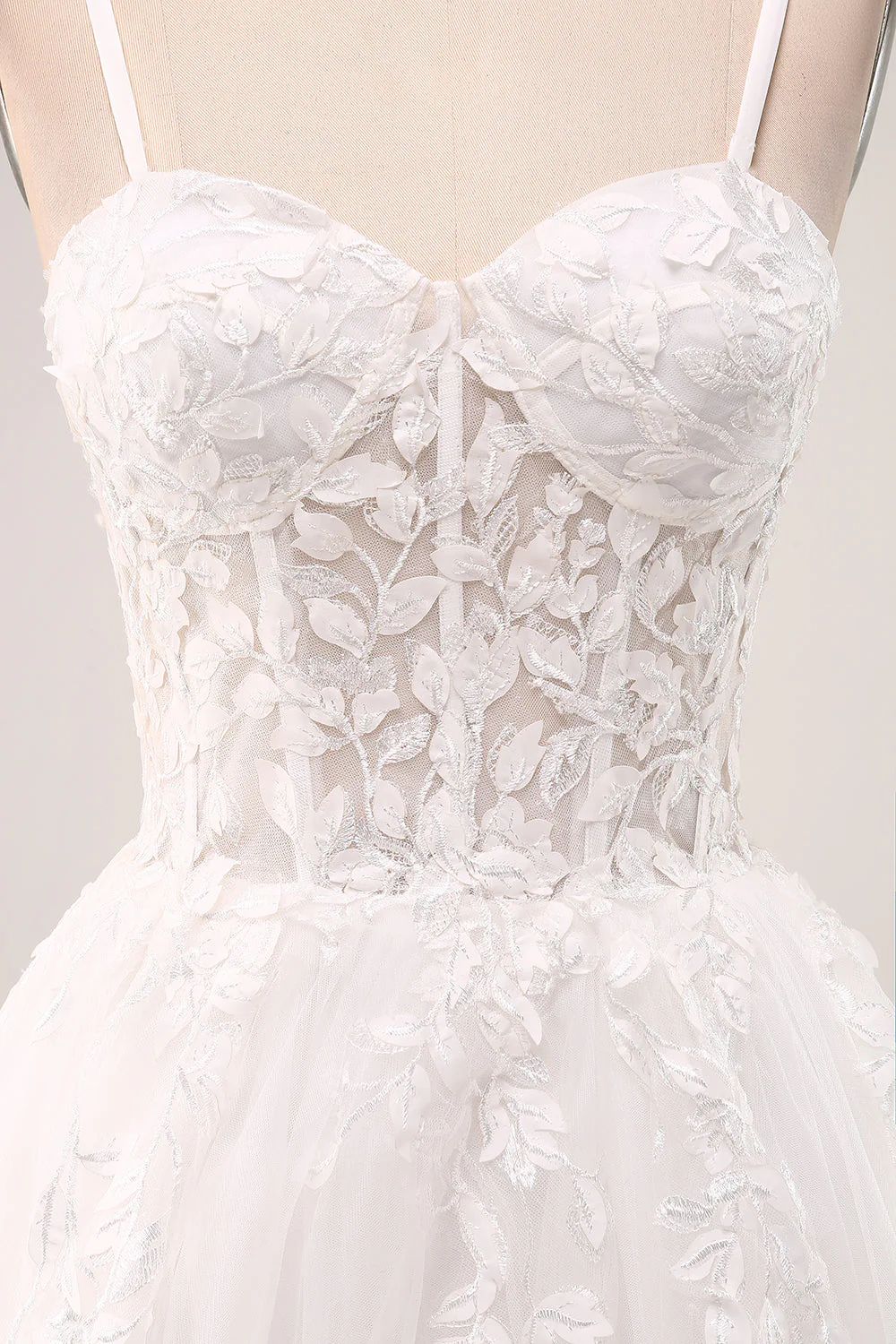 Ivoire A-ligne Spaghetti Bretelles Corset Dentelle Tulle Longue Robe De Mariée - Image 7