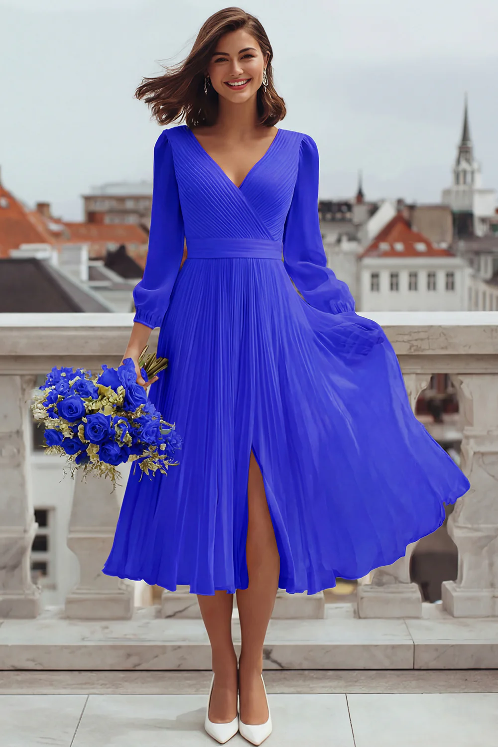 Robe de mariée ivoire coupe A à col V pour cérémonie civile avec fente - Image 13