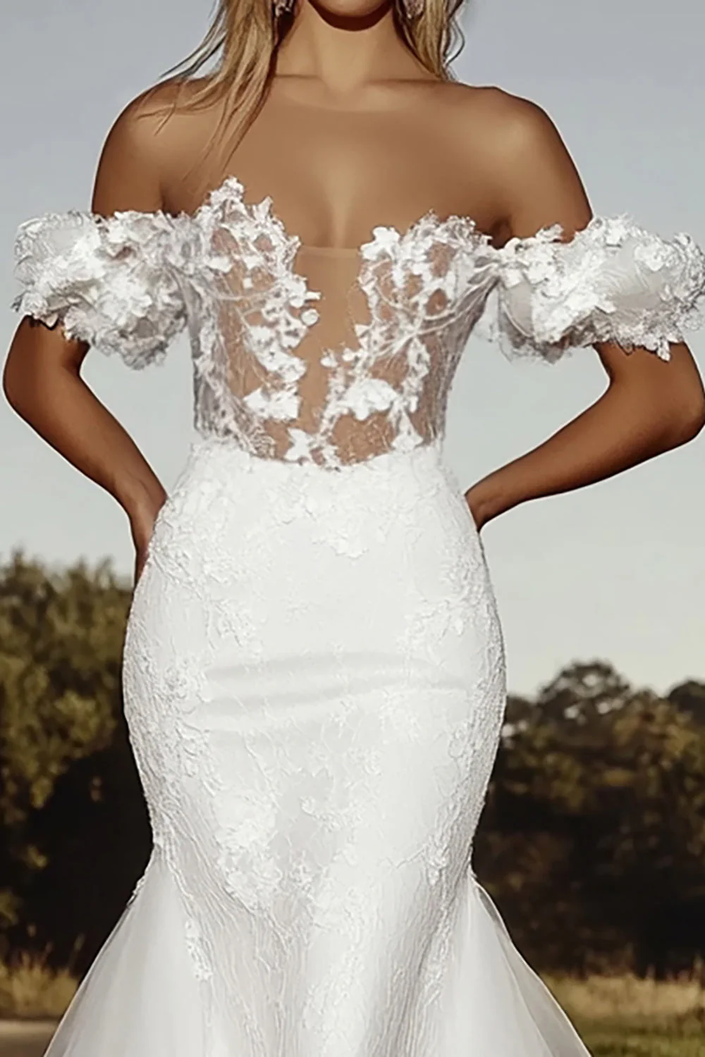 Ivoire délicat Une ligne dénudée Tulle dentelle robe de mariée - Image 2